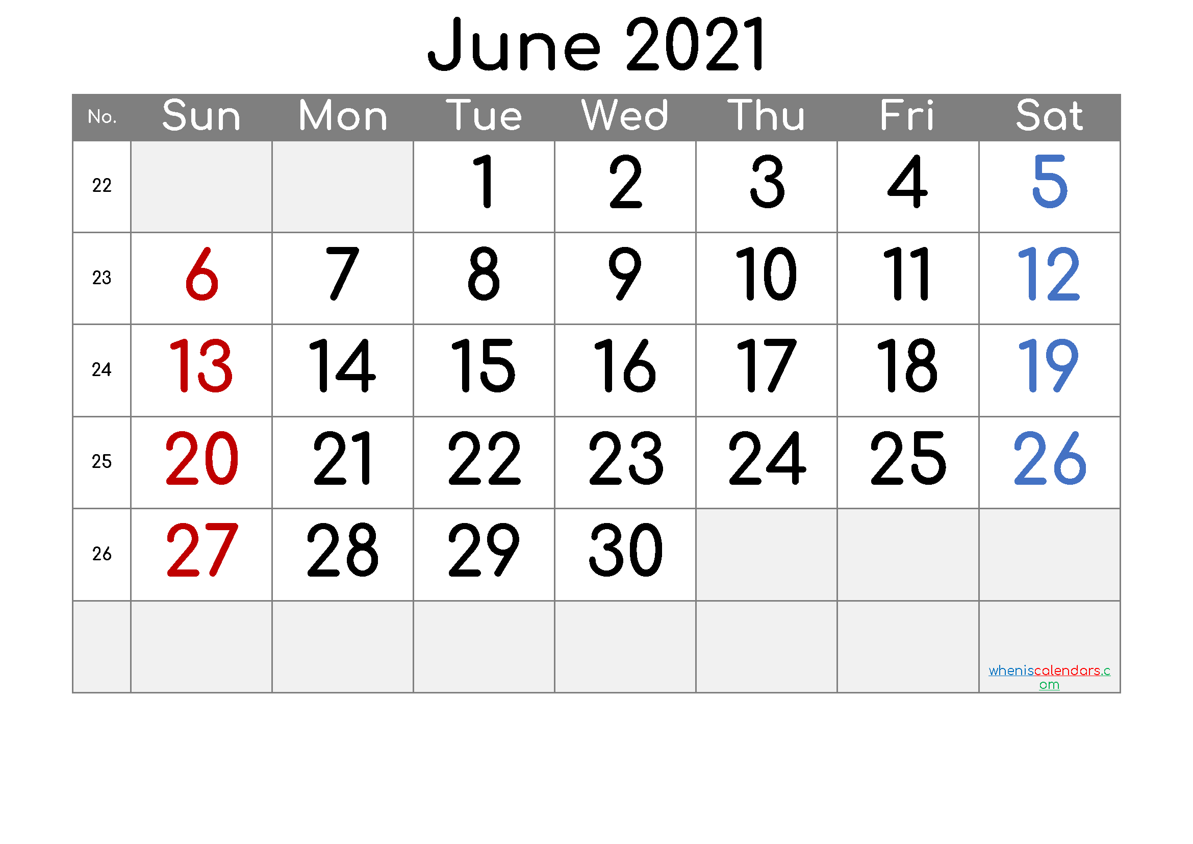 Free Printable Calendar 2021 June