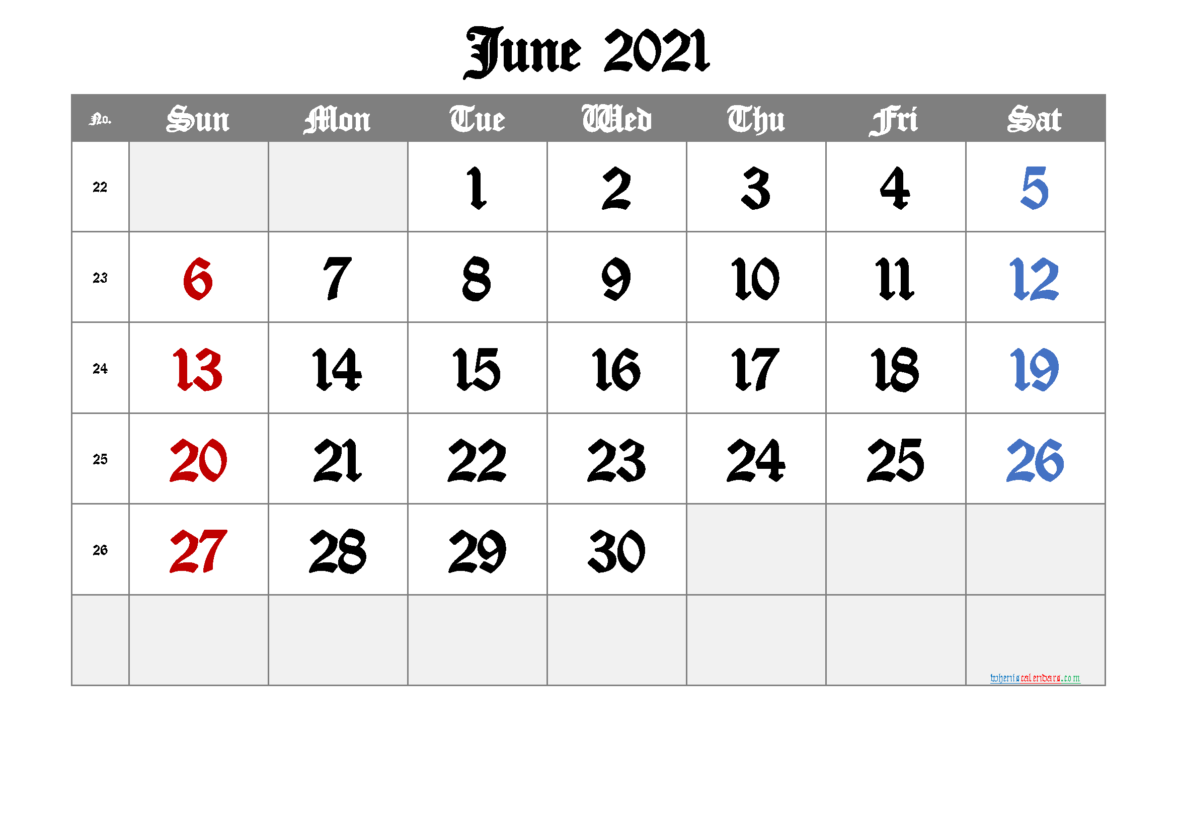 Free Printable Calendar 2021 June