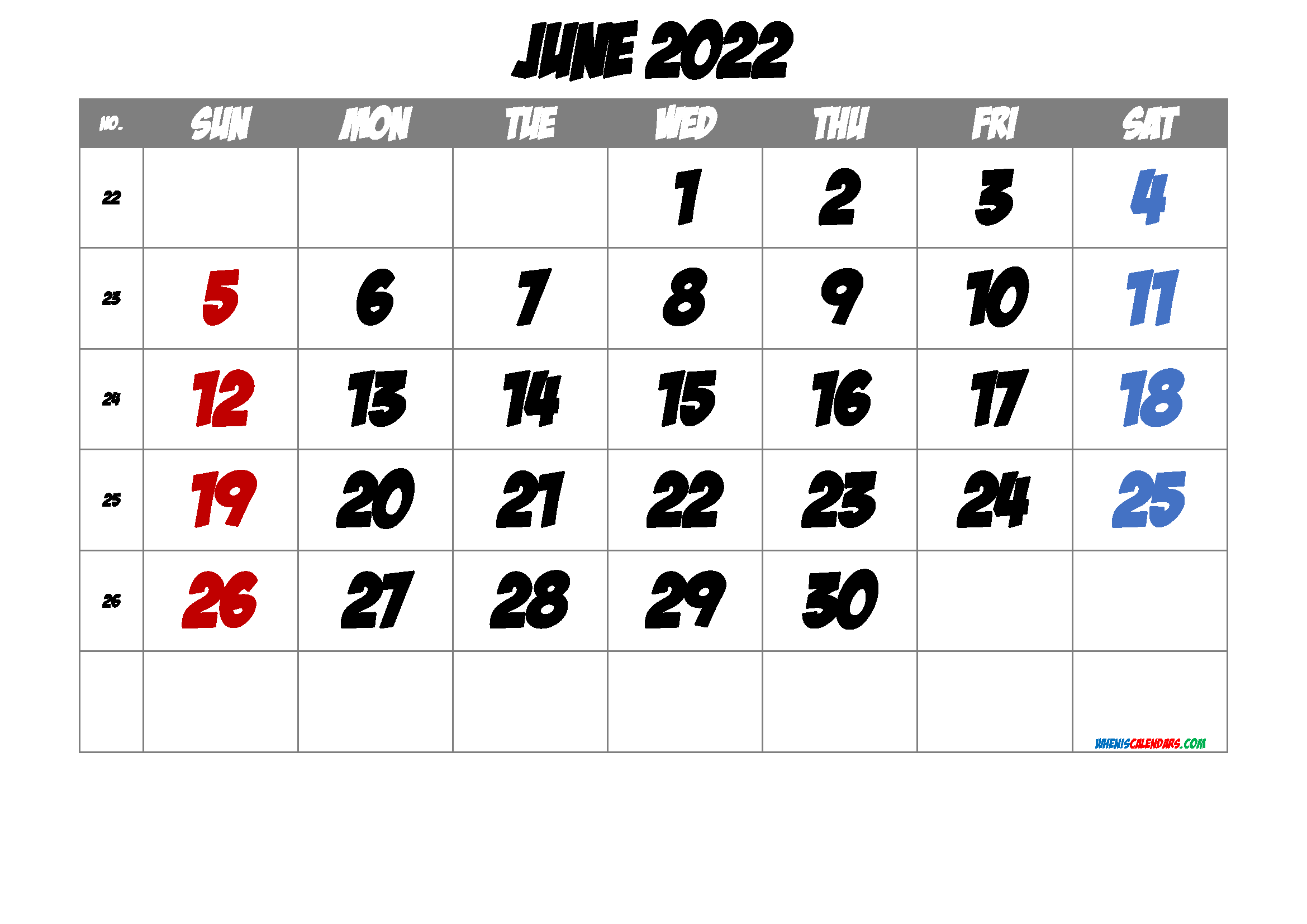 2022 June Free Printable Calendar
