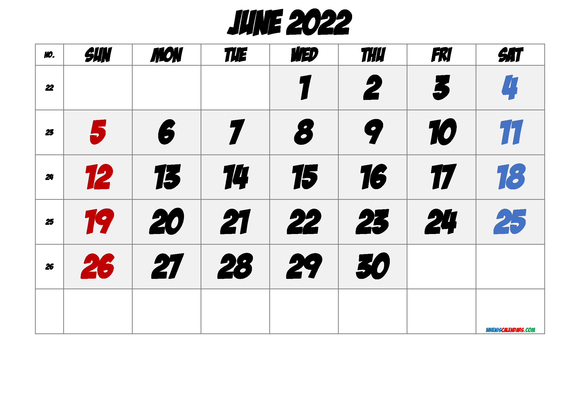 Printable June 2022 Calendar