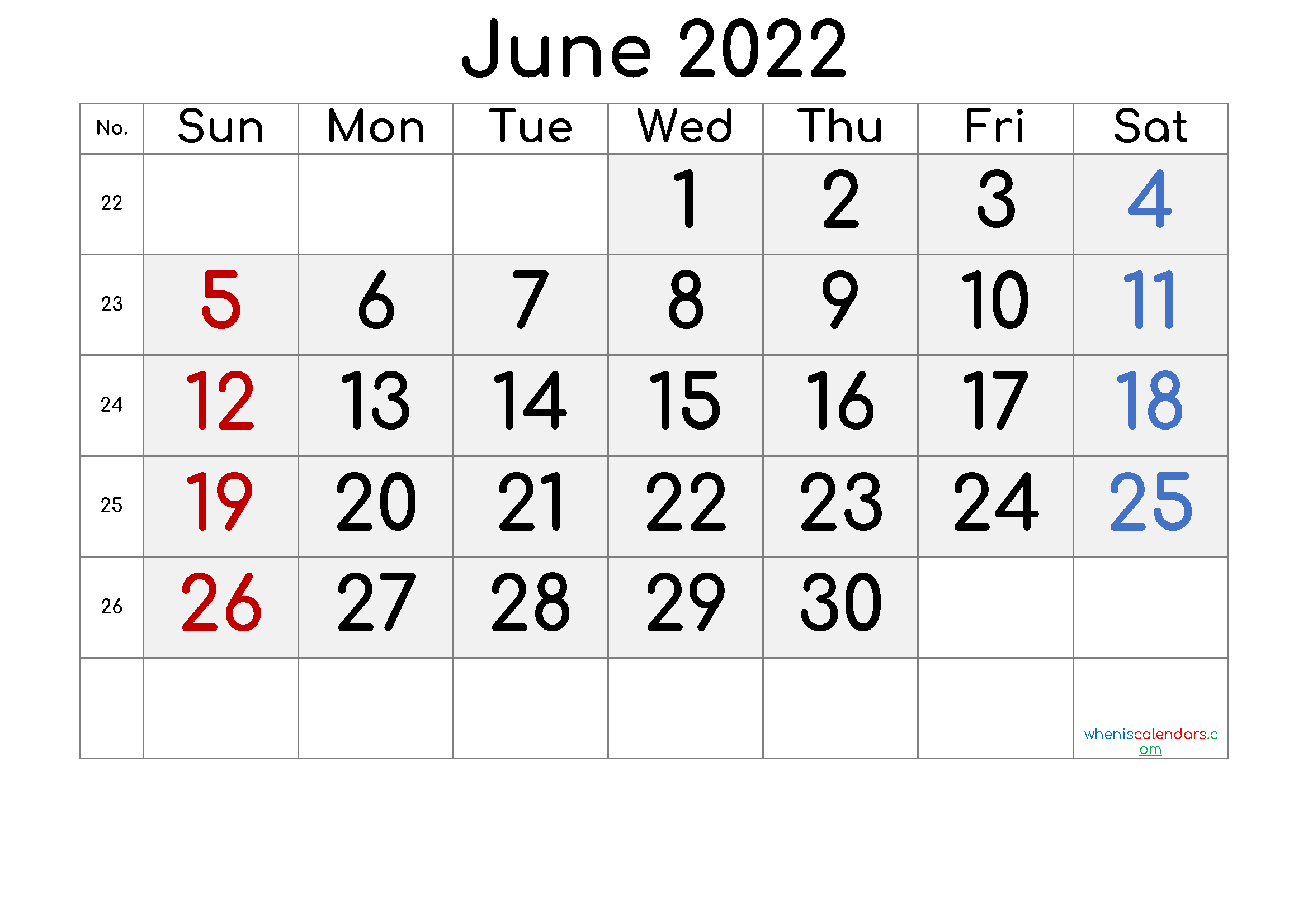 Printable June 2022 Calendar With Week Numbers