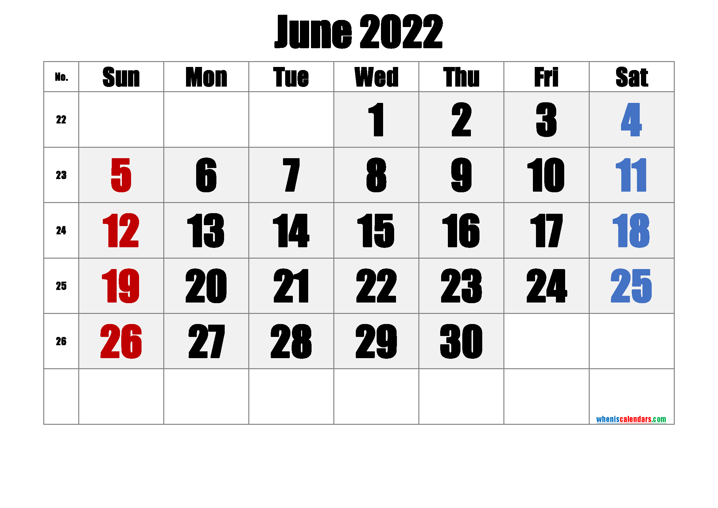 June 2022 Printable Calendar