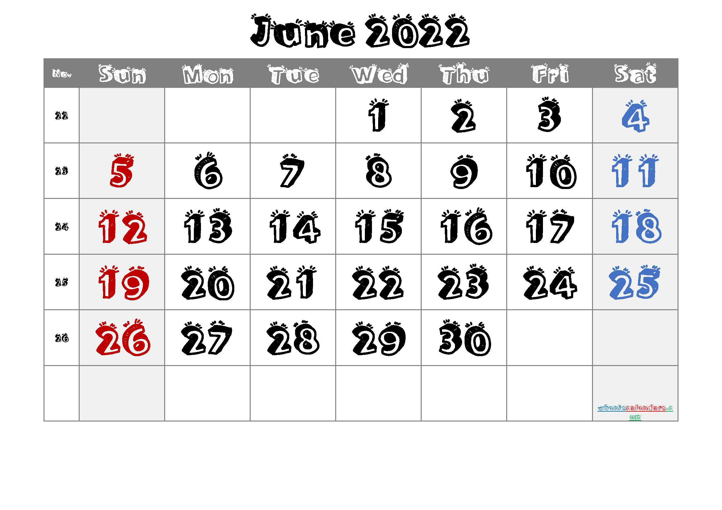 Printable Calendar June 2022