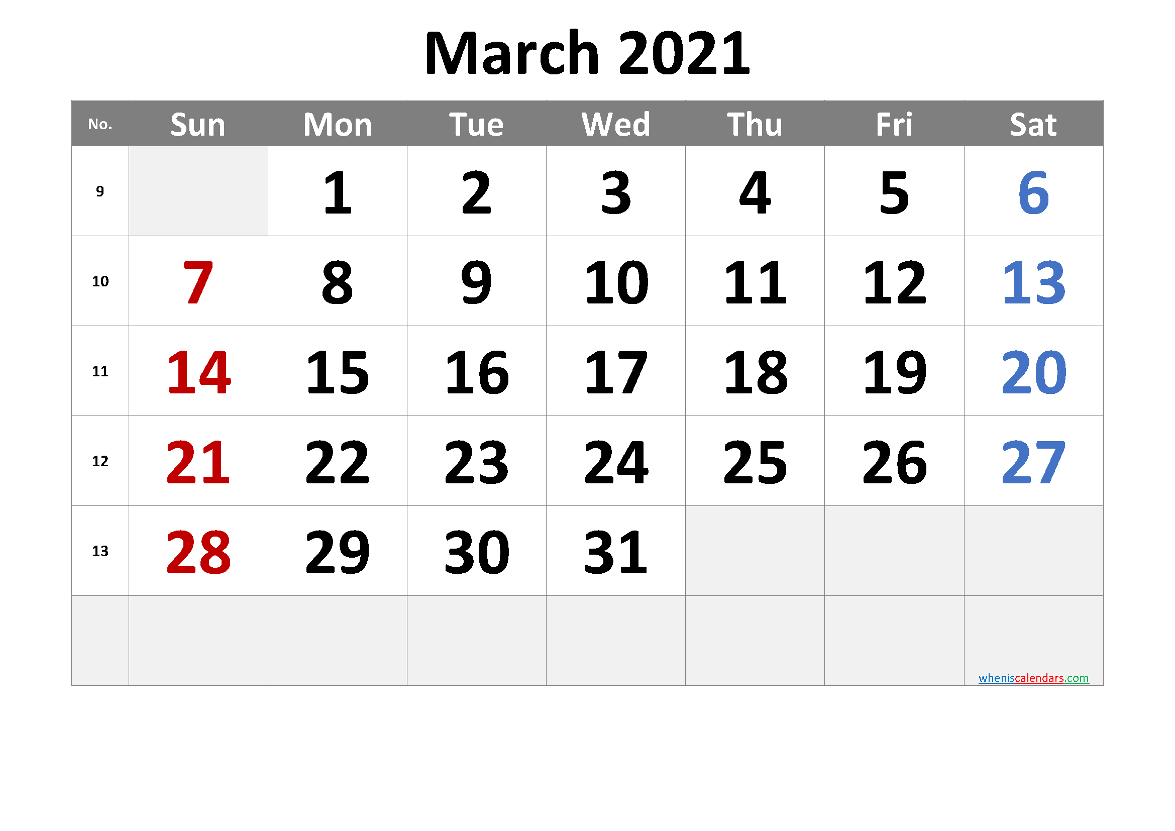 2021 March Free Printable Calendar - 6 Templates | Free ...
