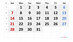 Free Printable March 2021 Calendar with Week Numbers
