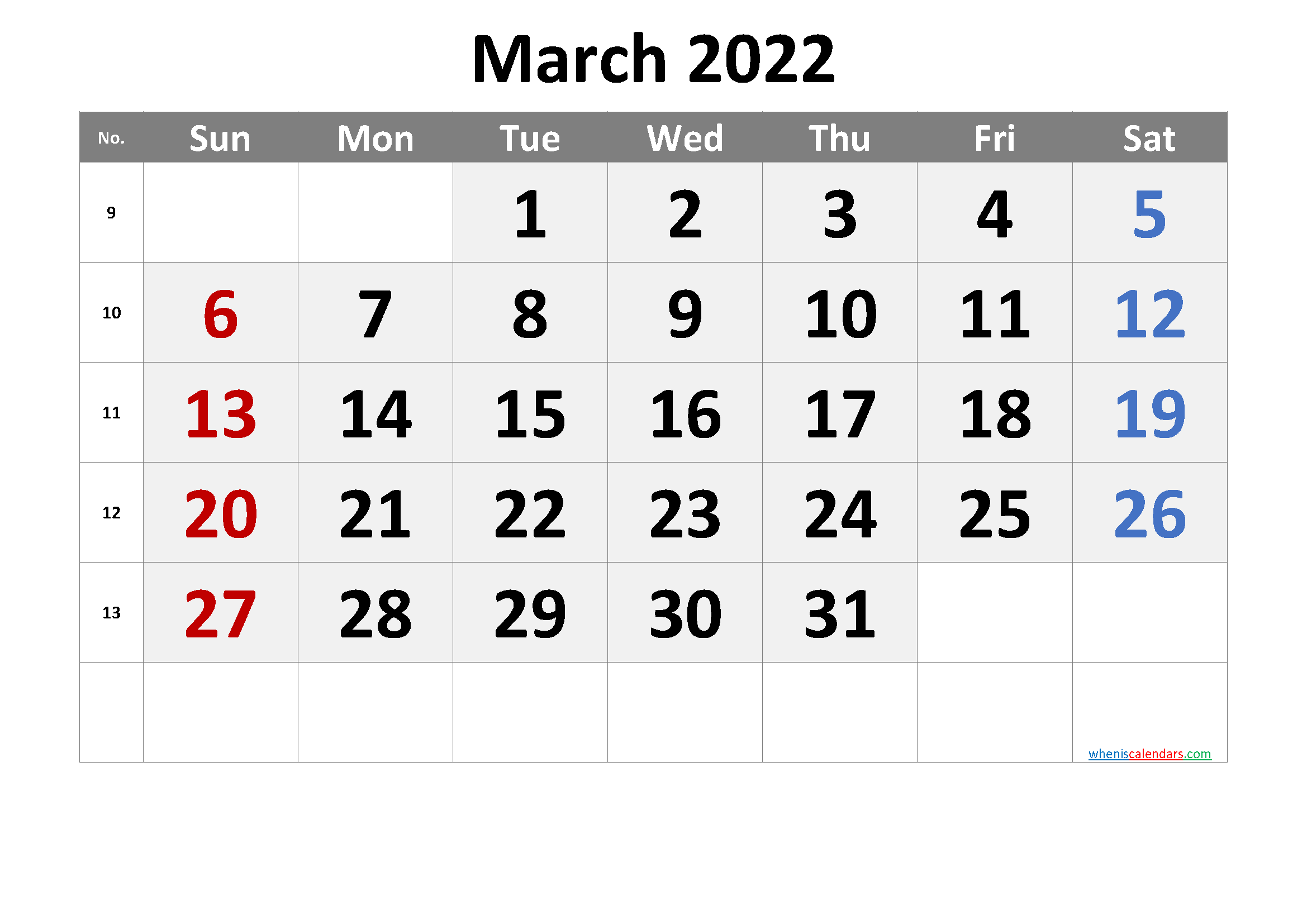 Printable Calendar March 2022