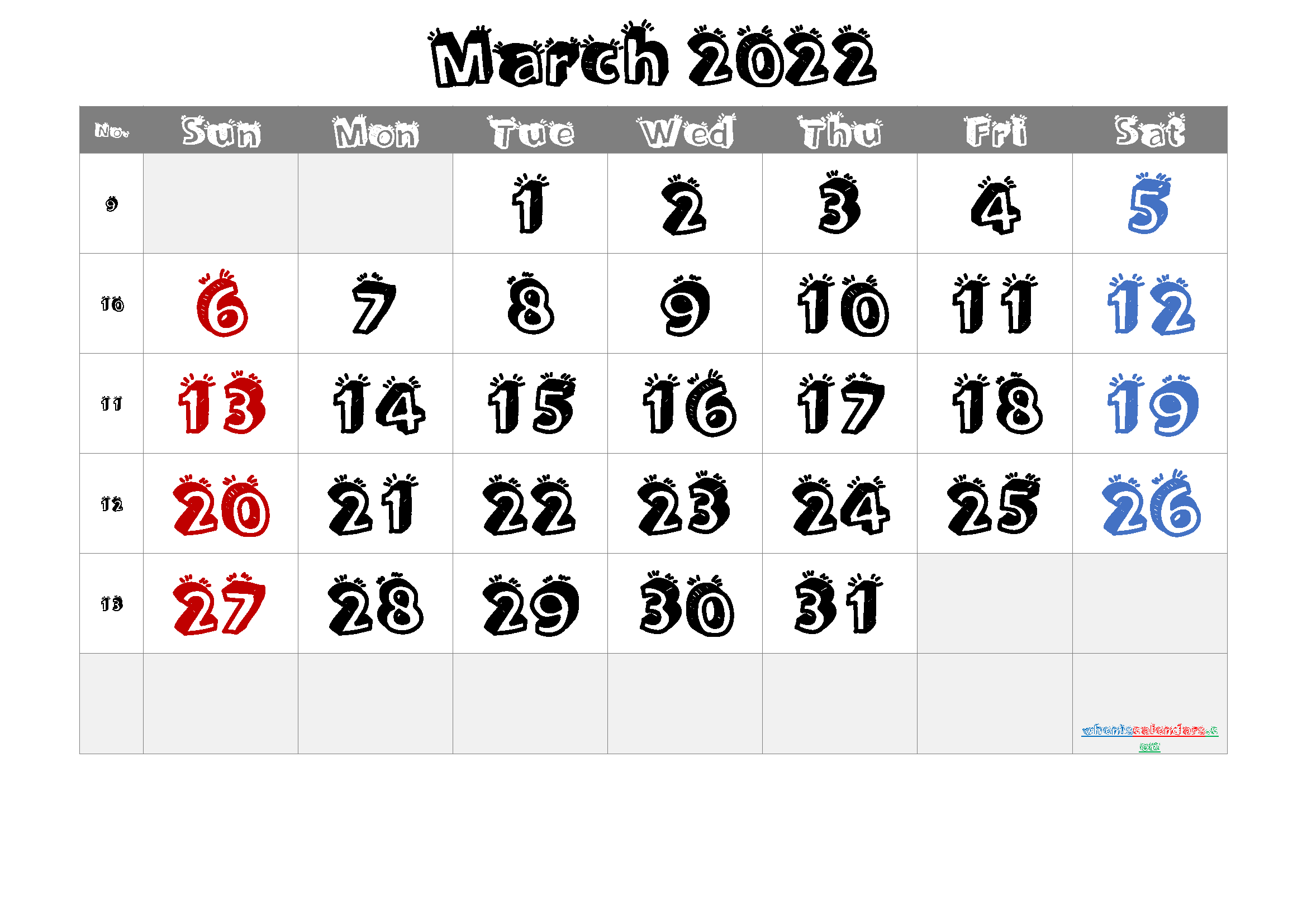March 2022 Printable Calendar