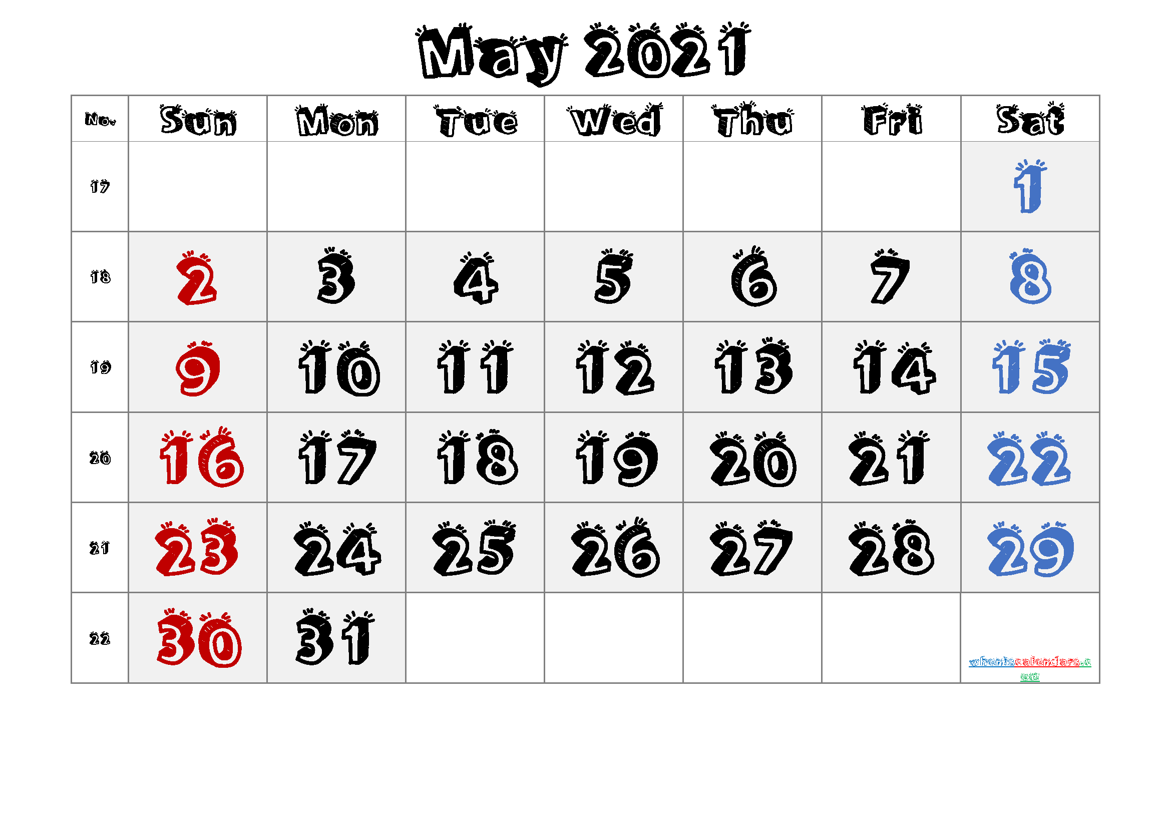Free Printable Calendar 2021 May