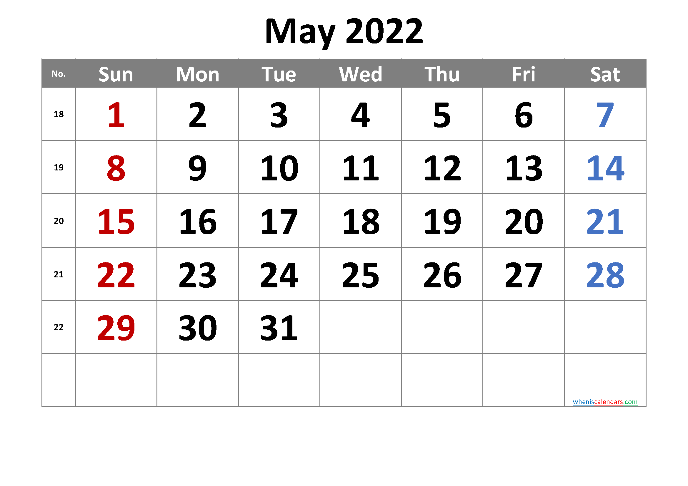 2022 May Free Printable Calendar