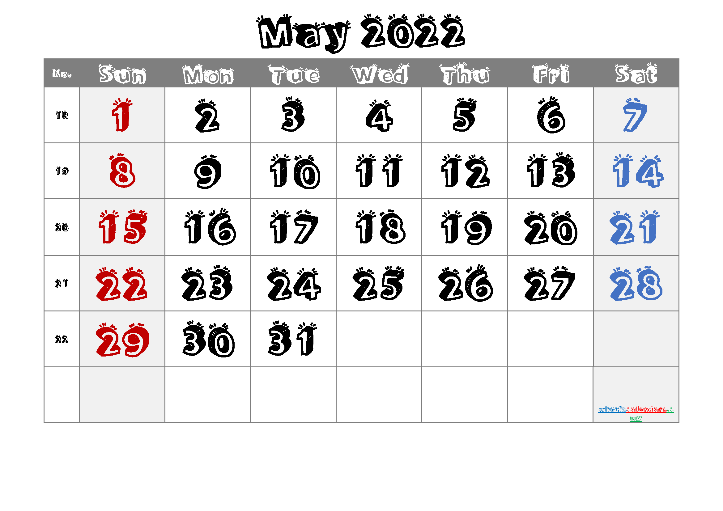 Printable Calendar May 2022