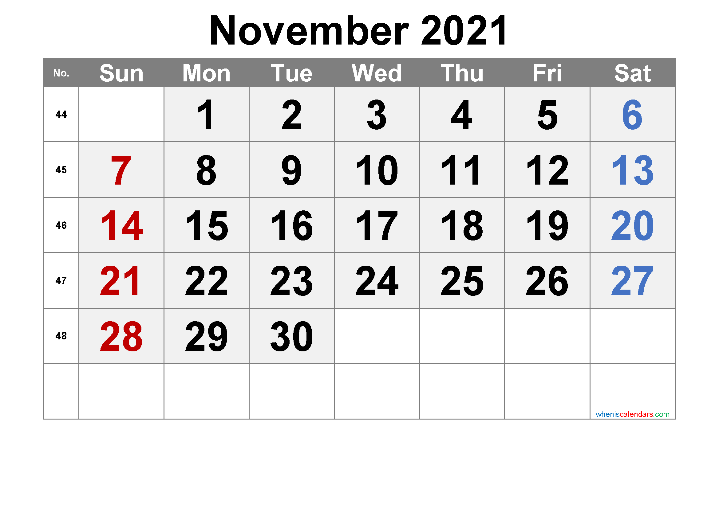 Printable Calendar 2021 November