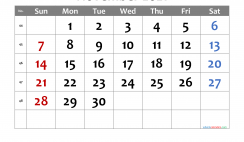 Free Printable November 2021 Calendar with Week Numbers