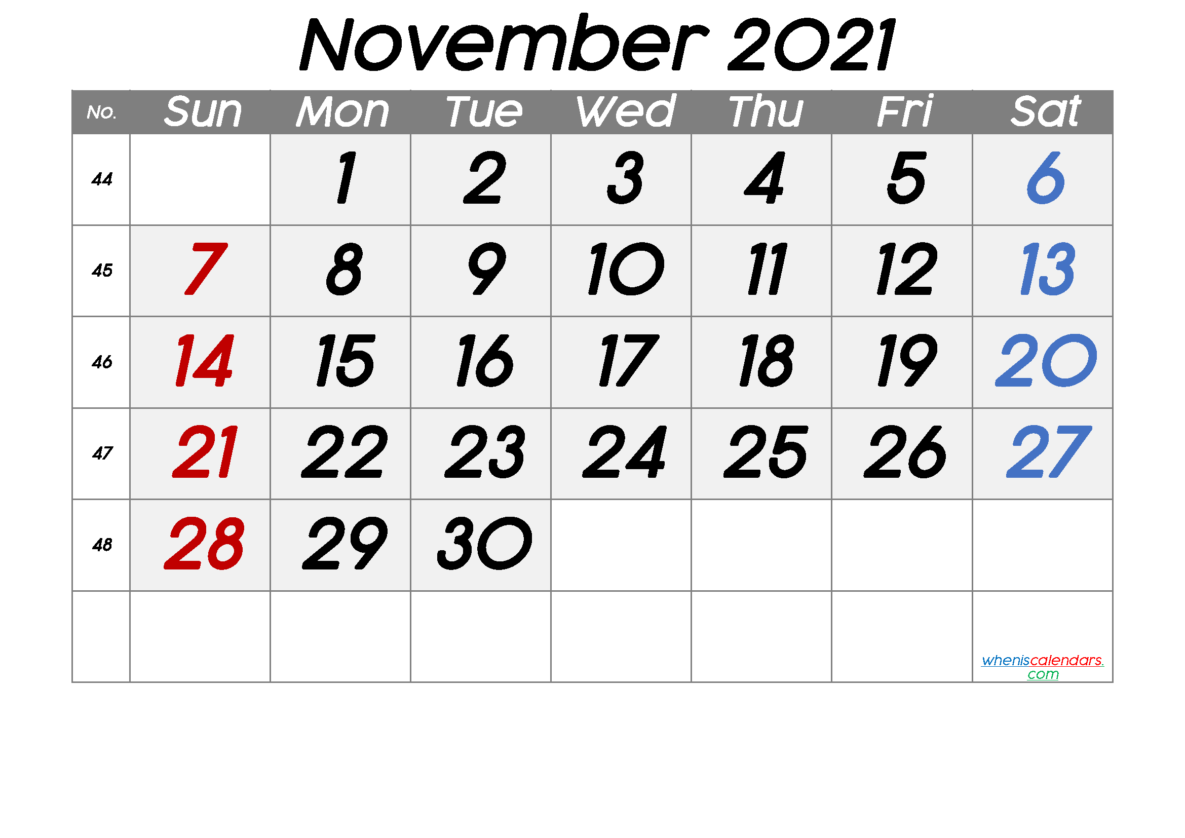 Printable Calendar November 2021 Free Premium
