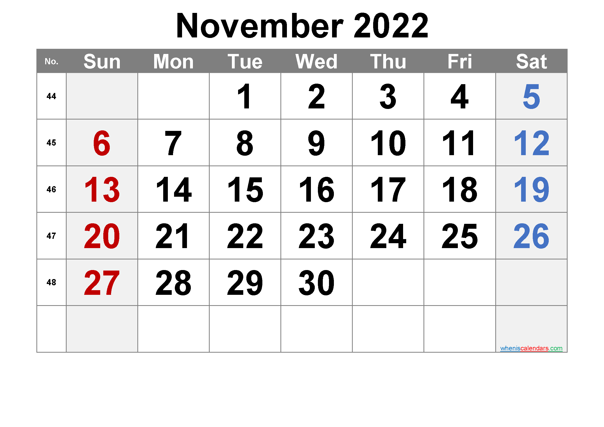 Free November 2022 Calendar