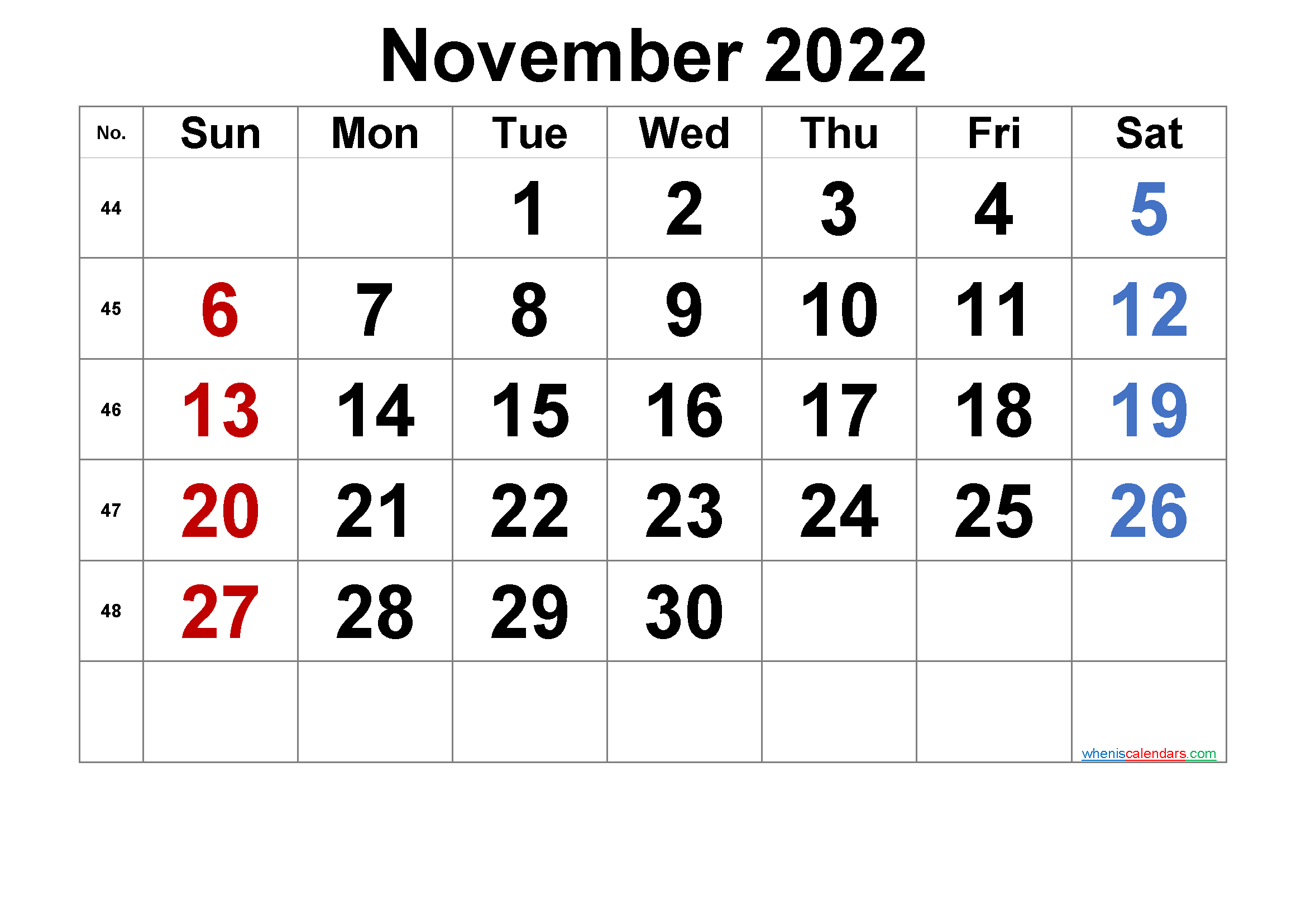 Printable Calendar November 2022