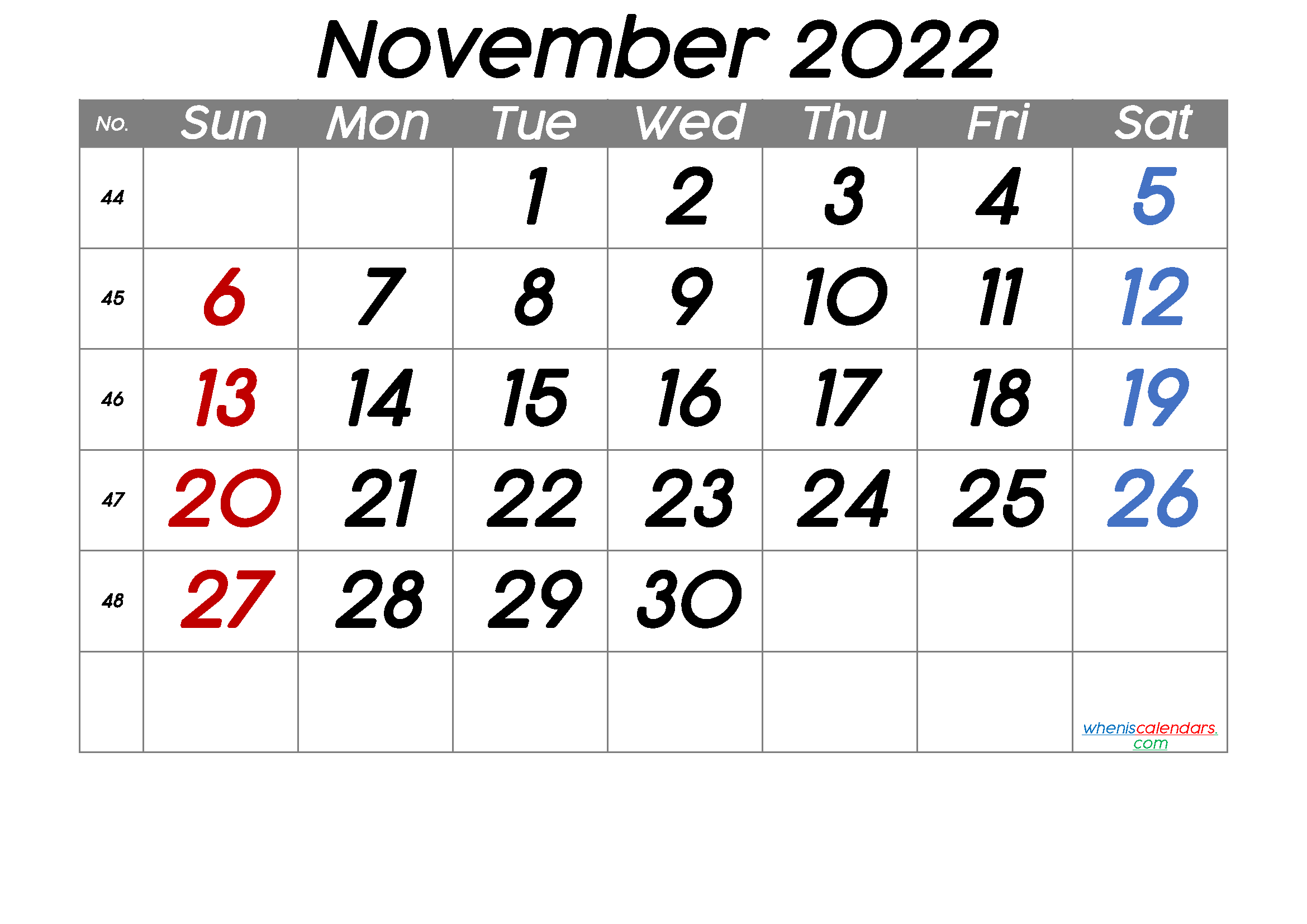 Printable November 2022 Calendar
