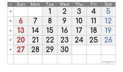 Free November 2022 Calendar with Week Numbers