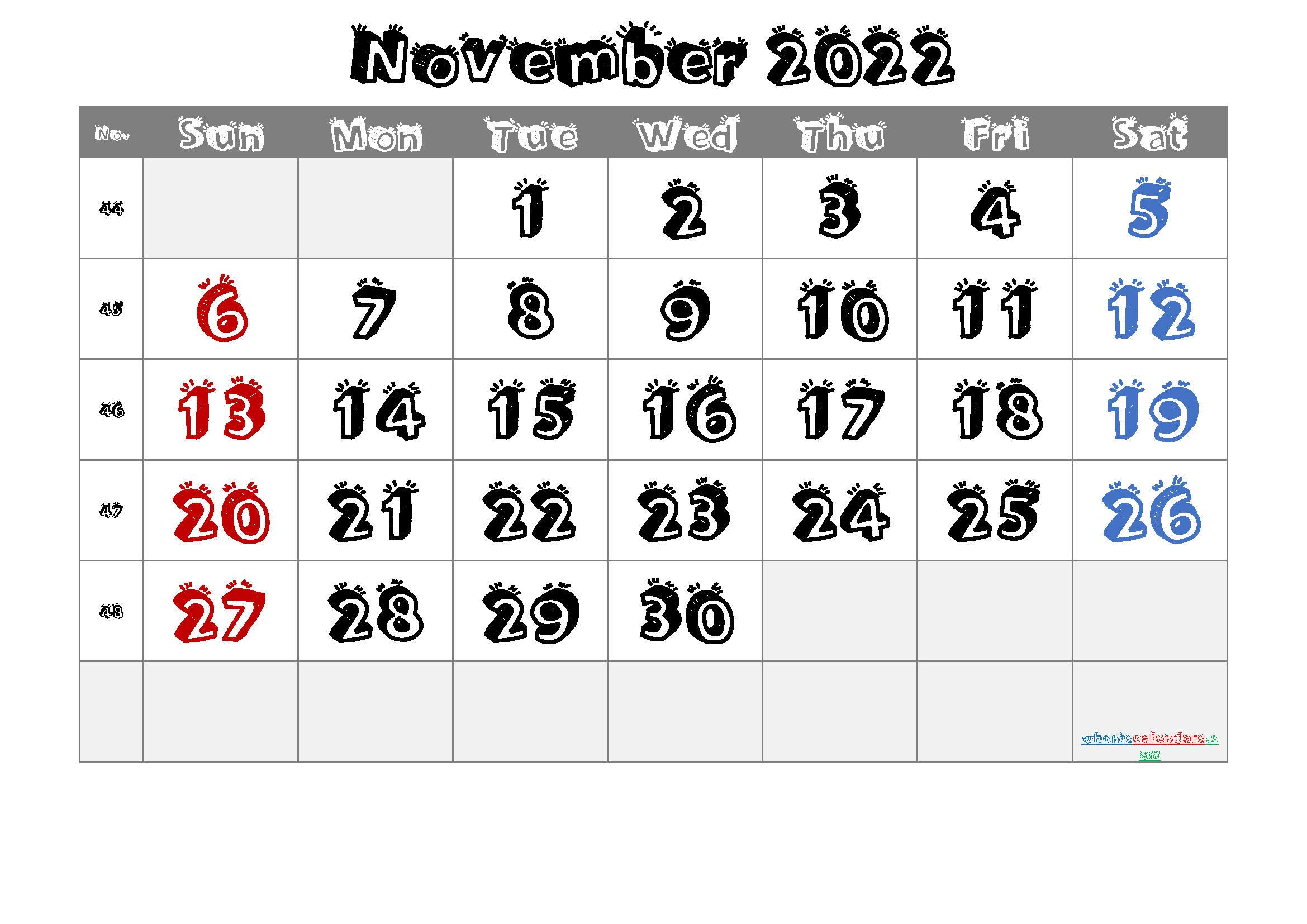 Printable November 2022 Calendar