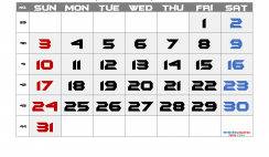 Free October 2021 Calendar with Week Numbers
