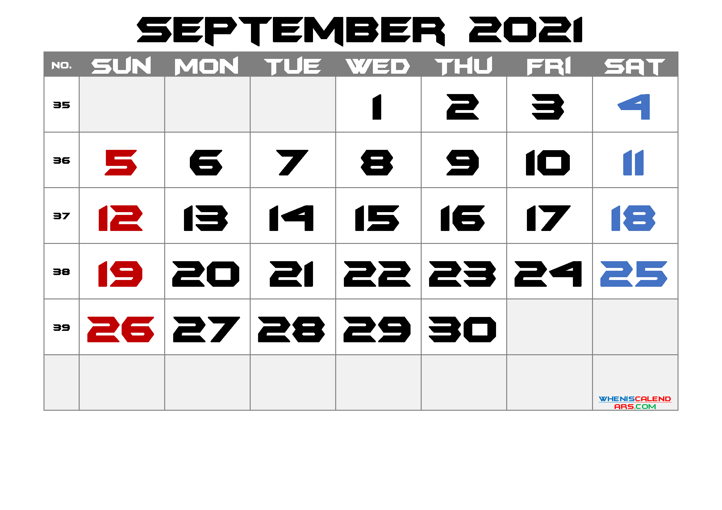 Printable September 2021 Calendar