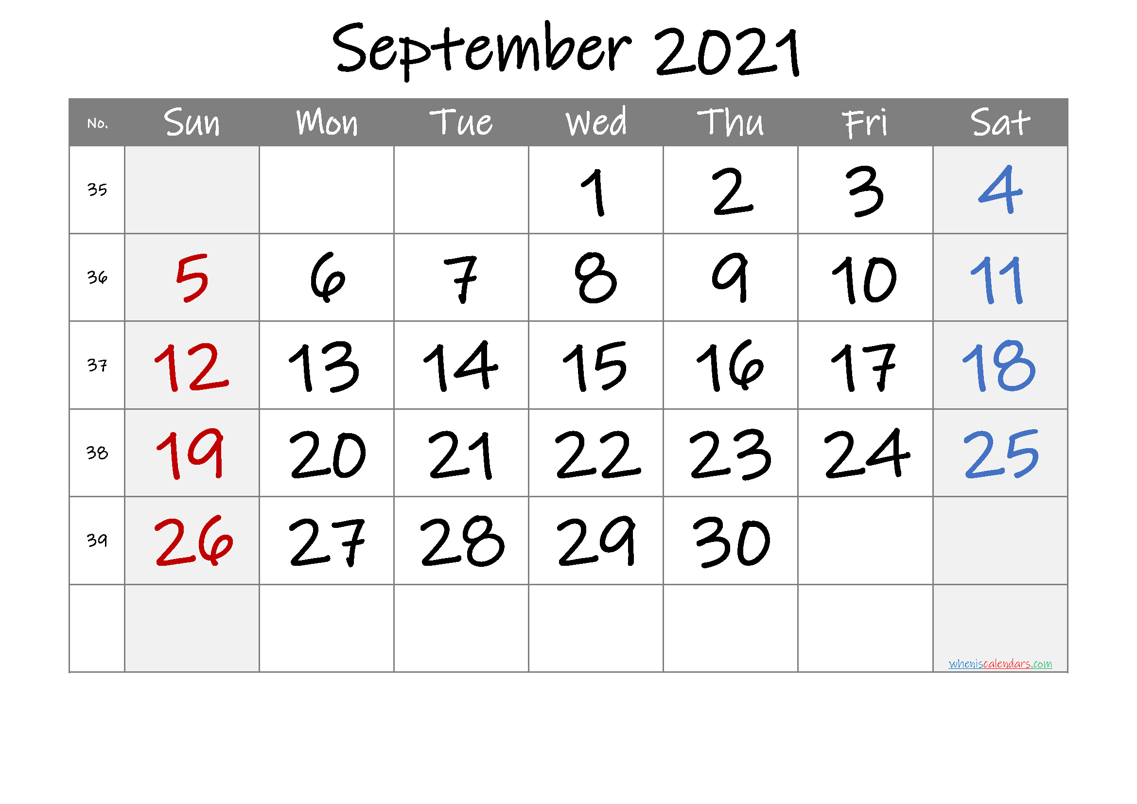 Printable September 2021 Calendar Free Letter Templates