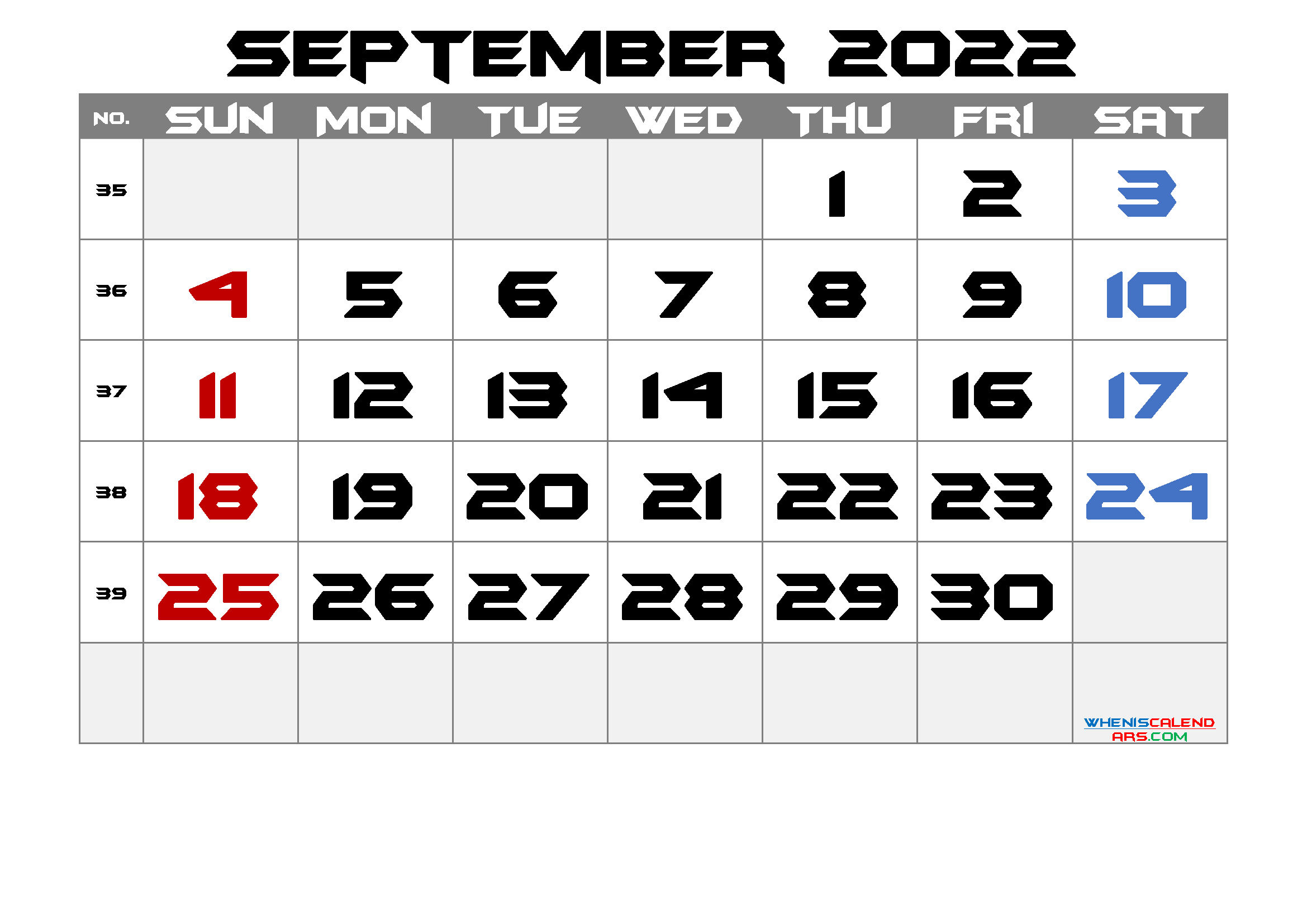 2022 September Free Printable Calendar