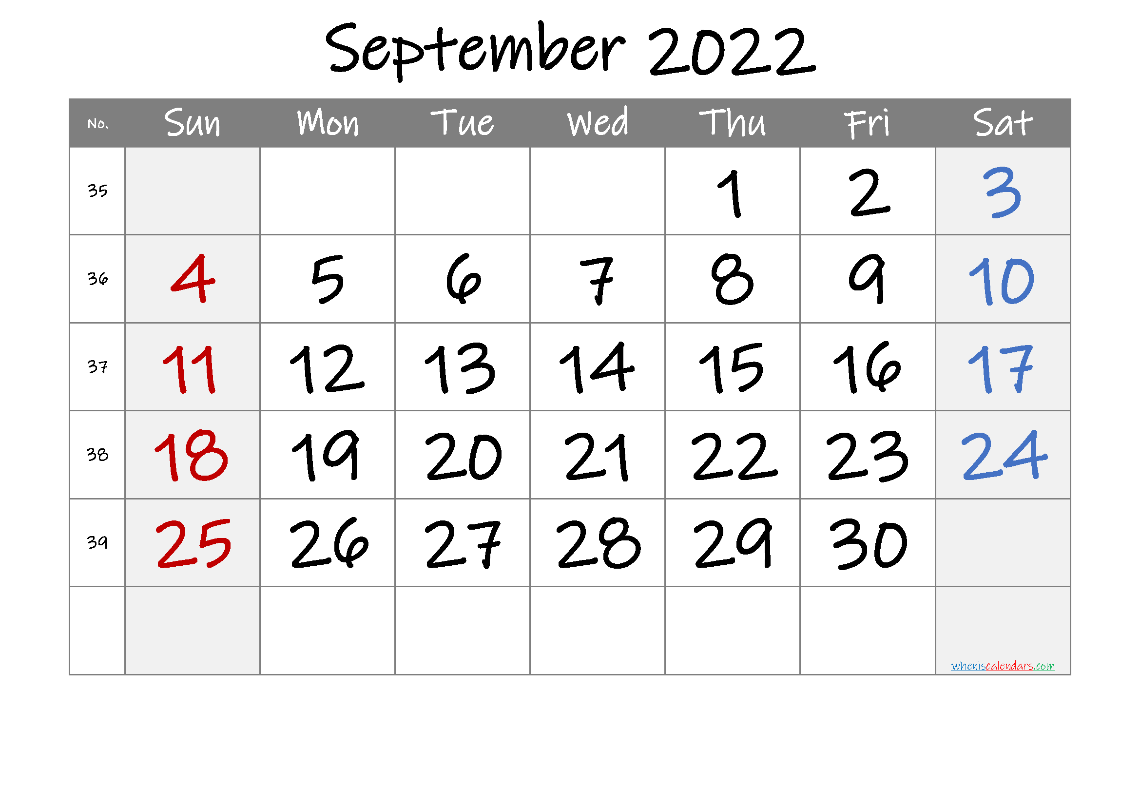 Printable September 2022 Calendar