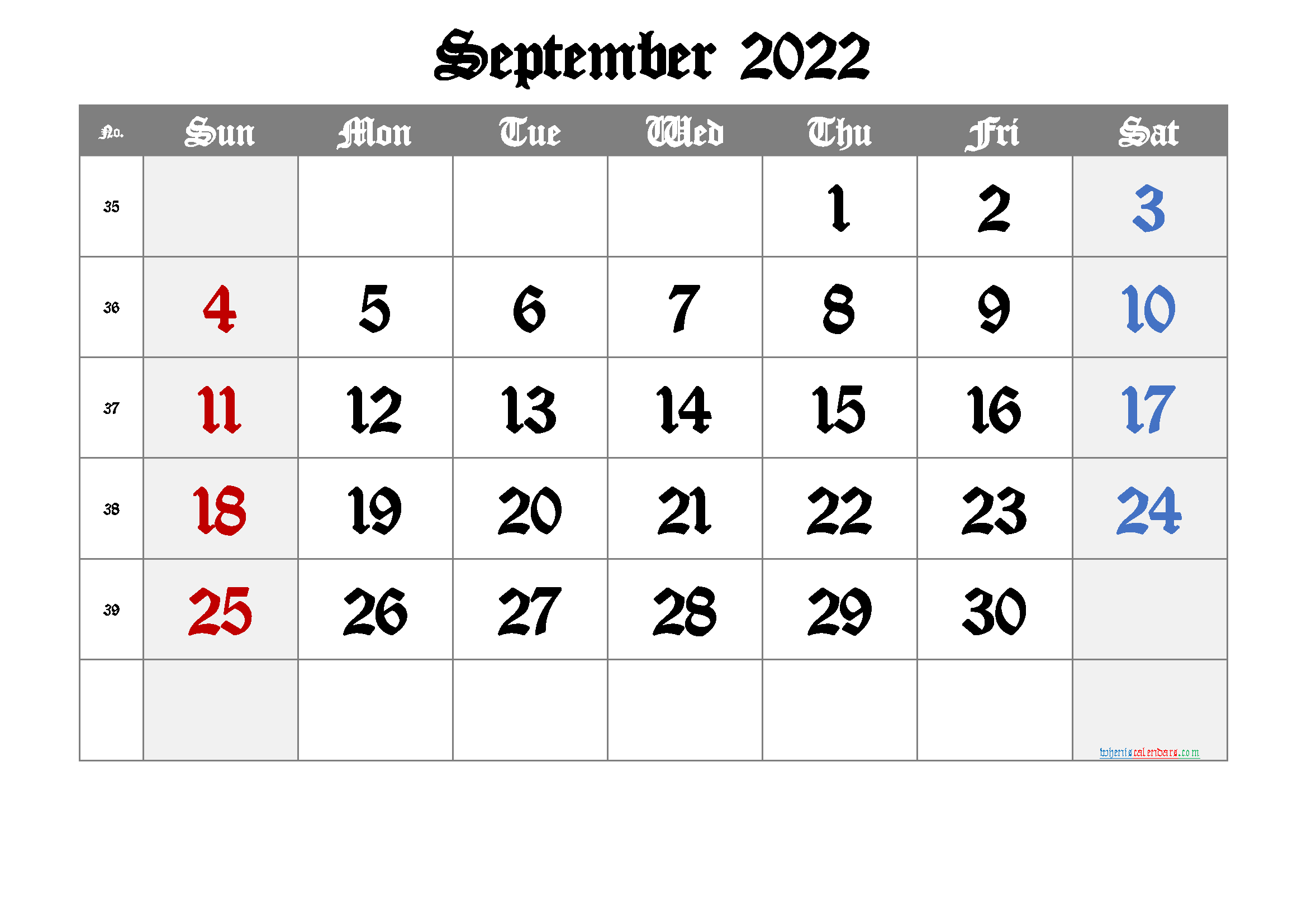 Printable Calendar 2022 September