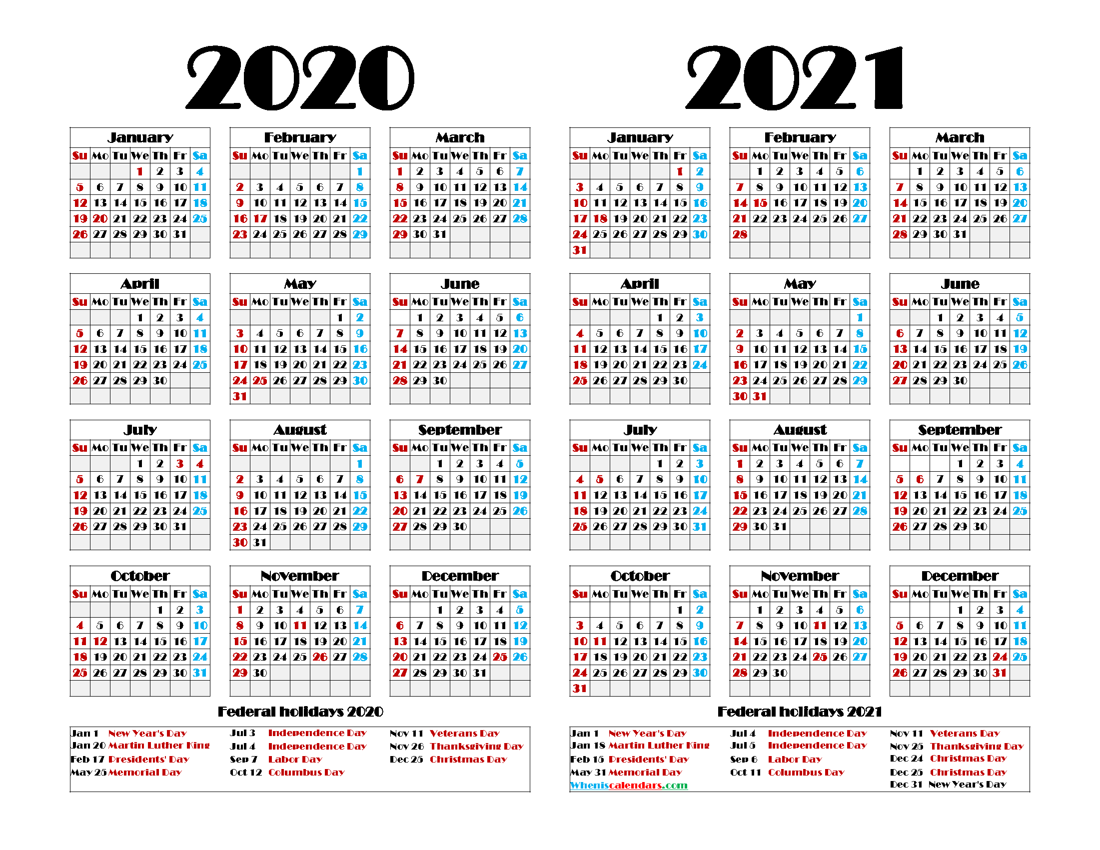 Printable 2020 2021 Calendar with Holidays - 6 Templates ...