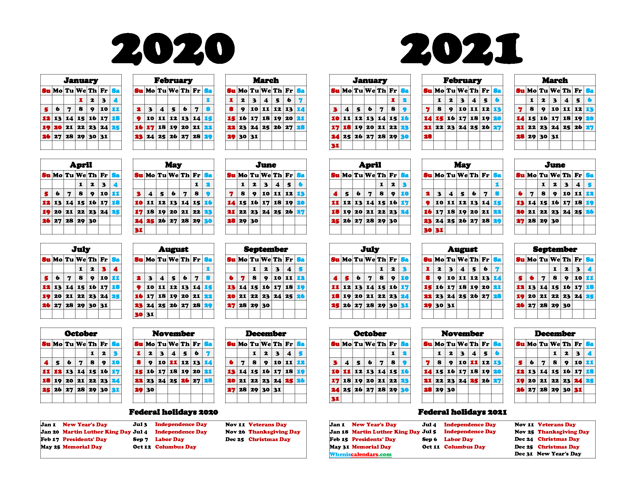 Free Printable 2020 2021 Calendar
