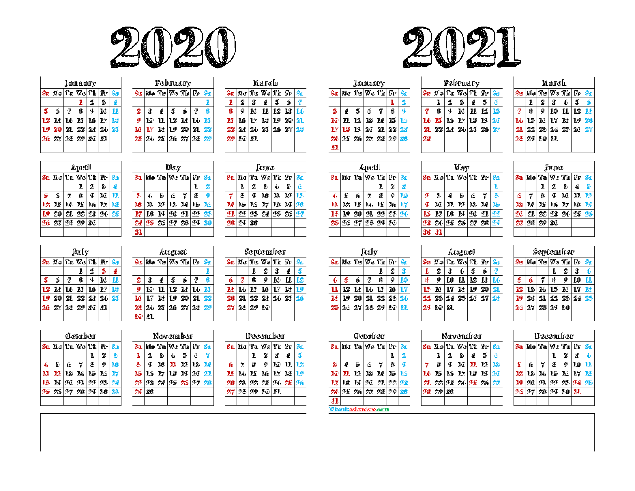 Free Printable Calendar 2020 And 2021 - 9 Templates