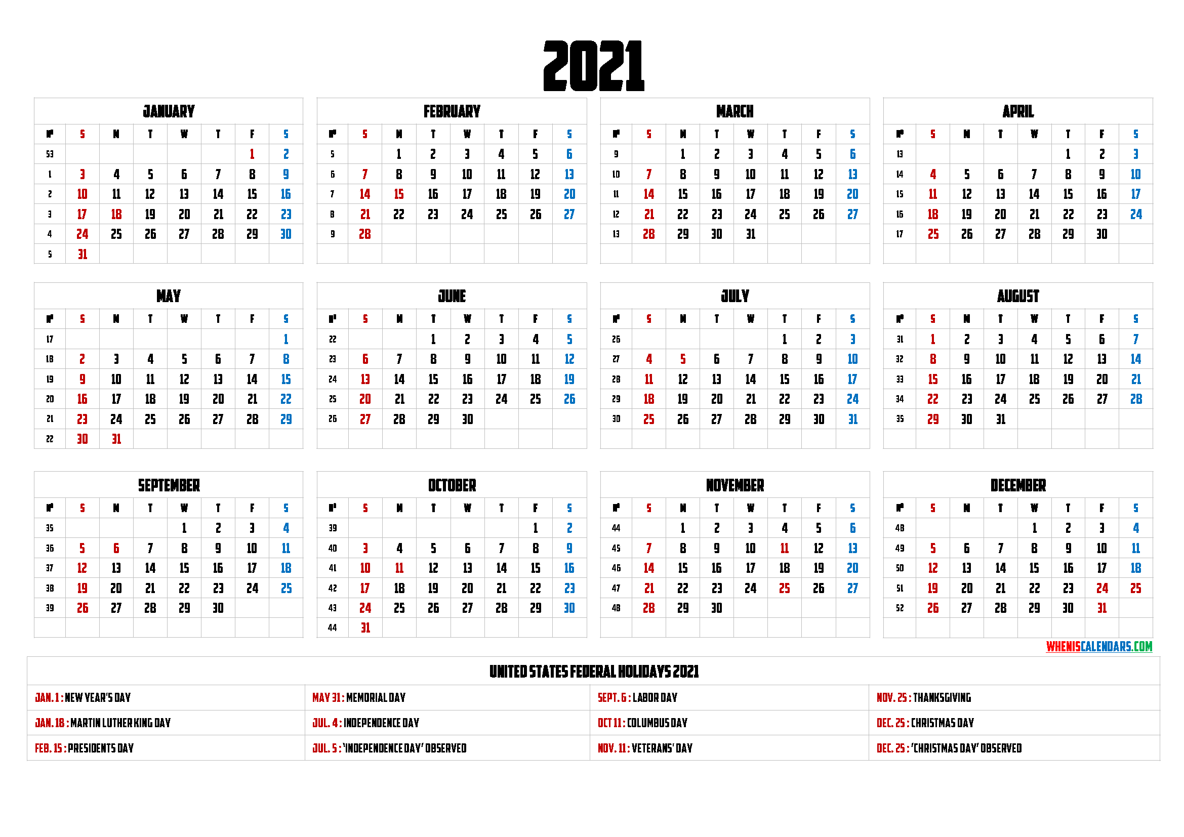 Free Printable Calendar 2021 PDF