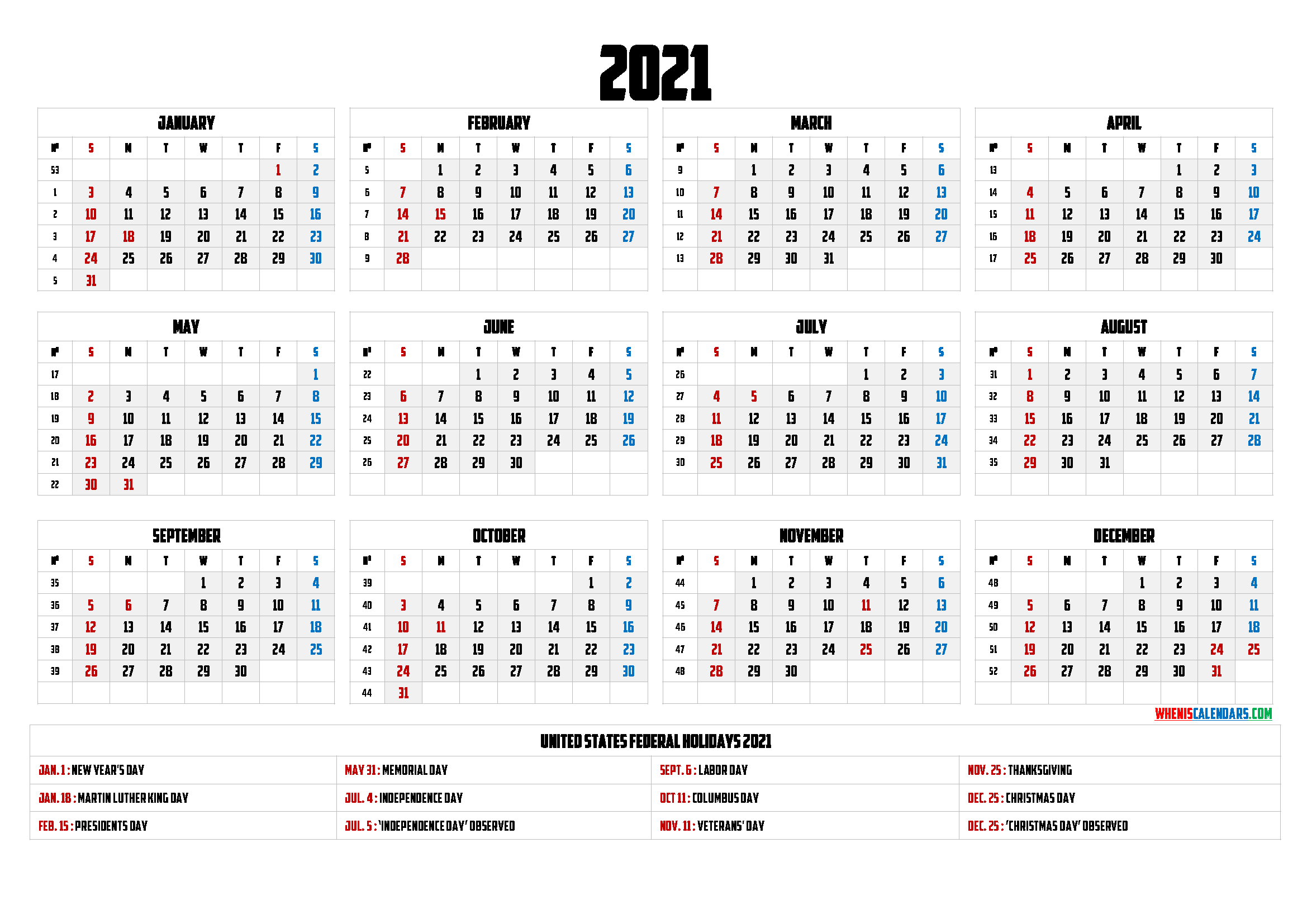 Free Printable 2021 Calendar with Holidays - 9 Templates ...