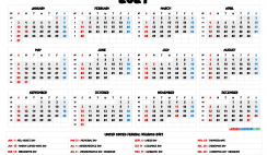 Printable 12 Month Calendar on One Page 2021