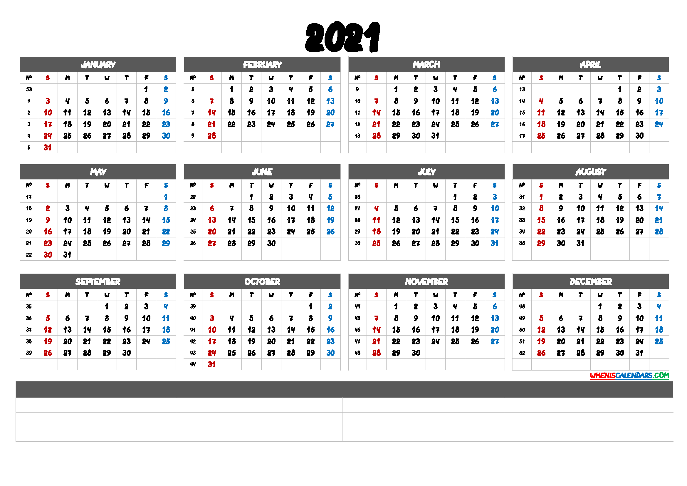 2021 Calendar With Week Numbers Printable (6 Templates)