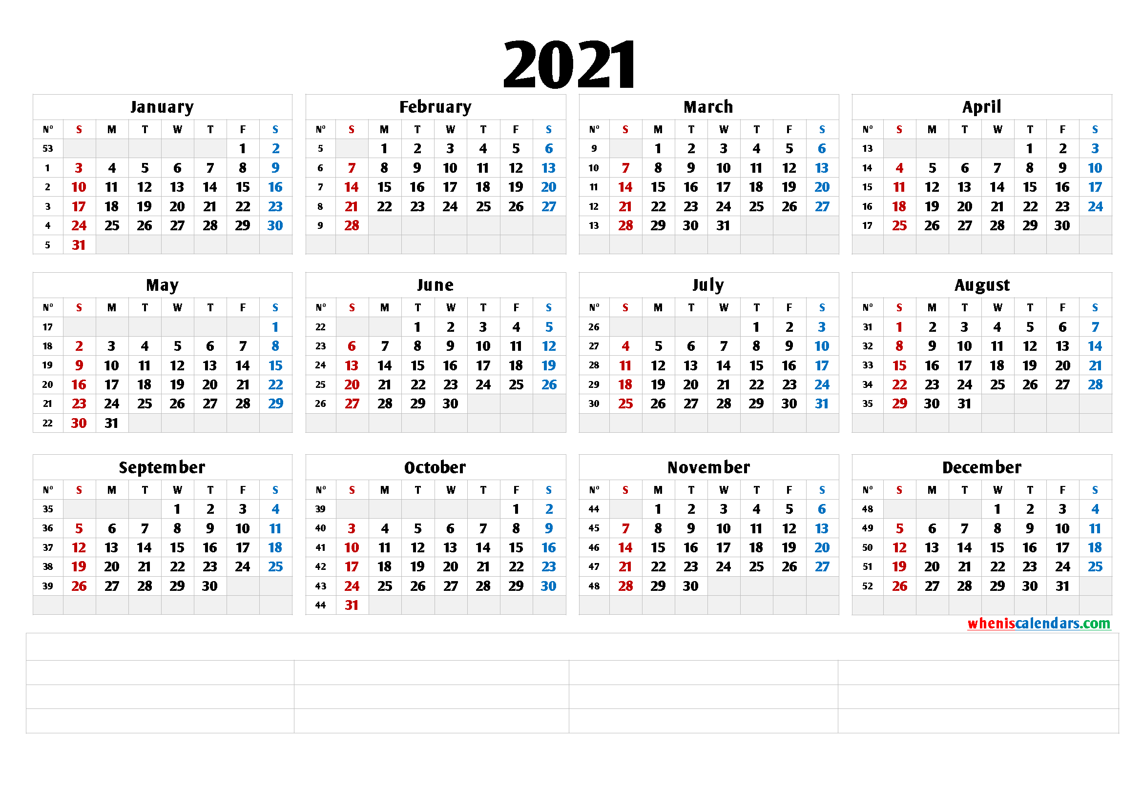 2021 Free Printable Yearly Calendar (6 Templates) | Free ...