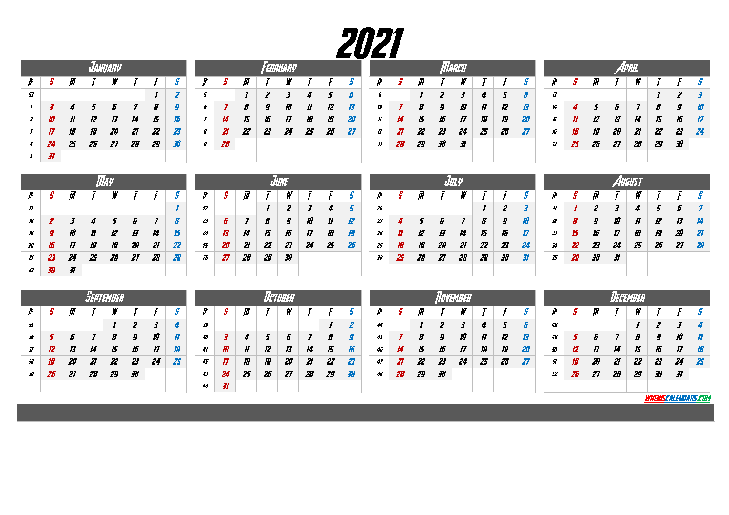 2021 Calendar with Week Numbers Printable [Premium ...