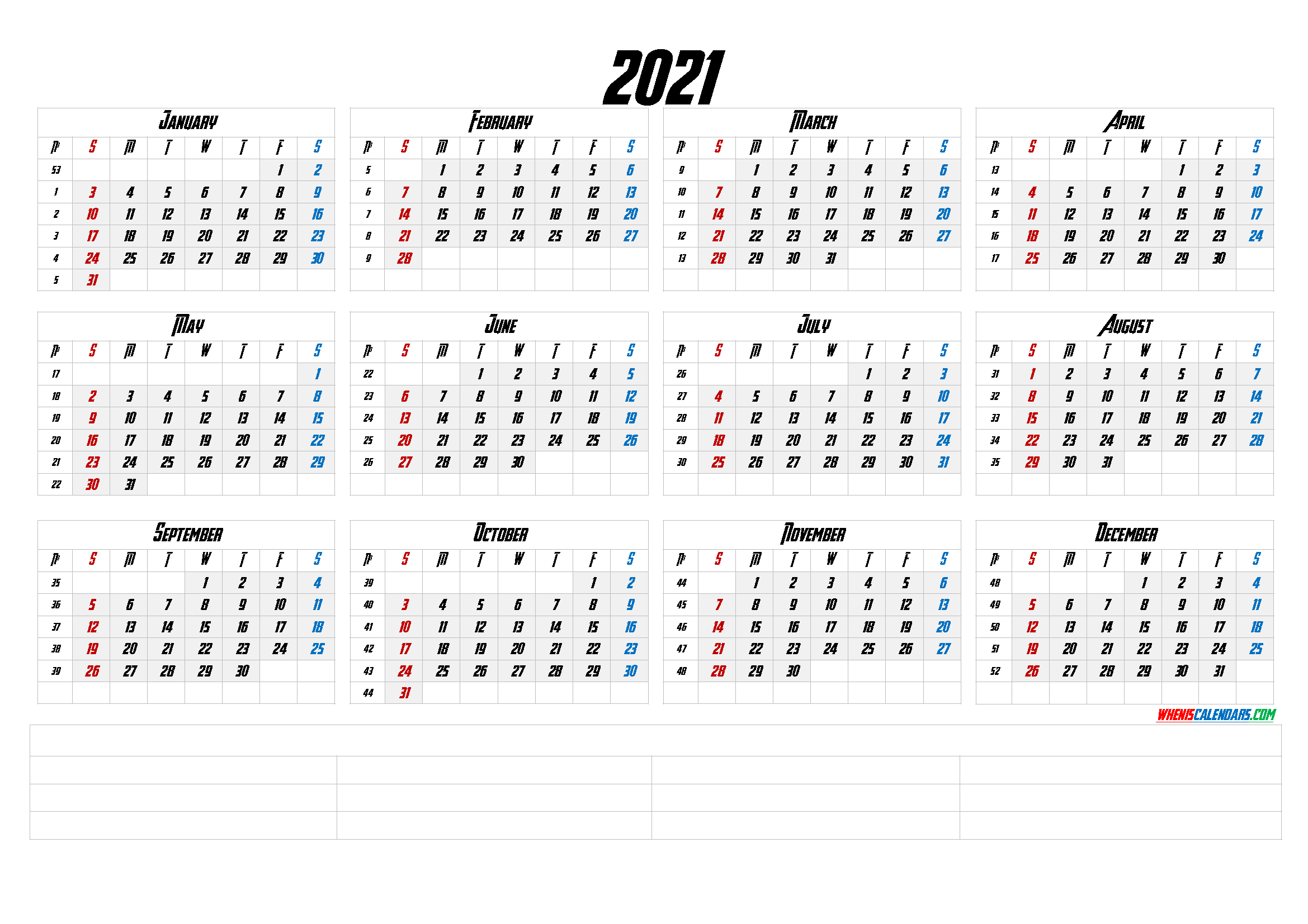 2021 Calendar With Day Numbers Printable | Free Letter Templates