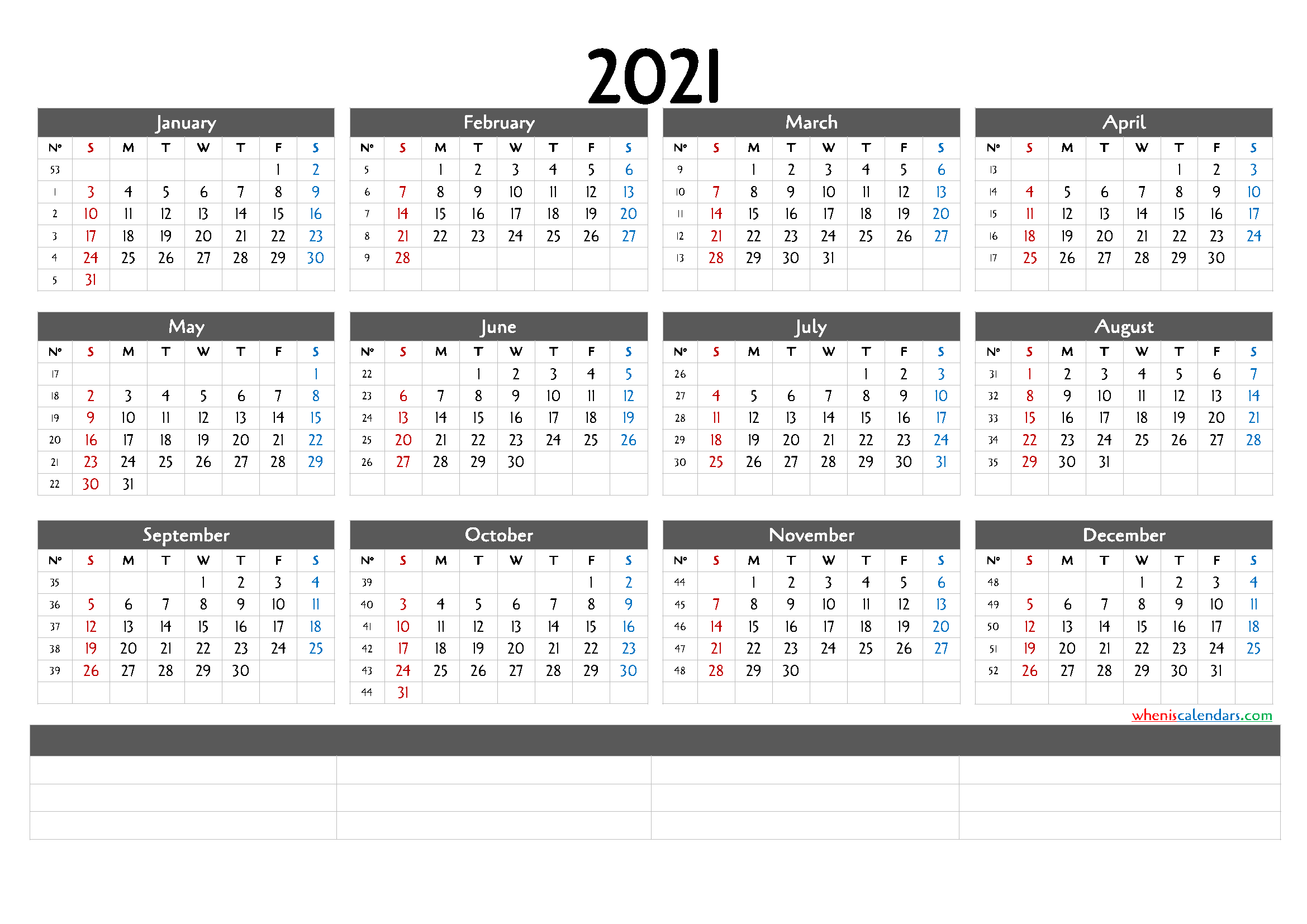 2021 Calendar With Week Numbers Printable 6 Templates