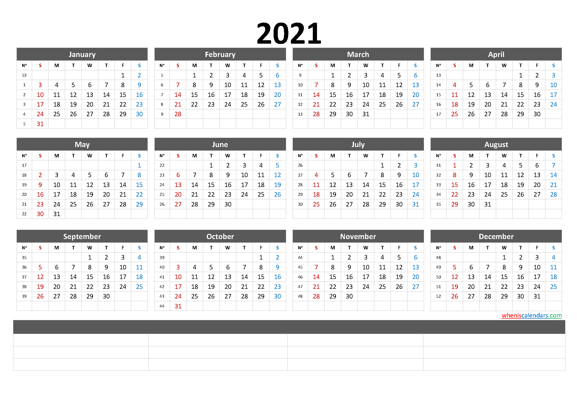 Printable 2021 Calendar With Week Numbers (6 Templates)