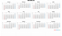 2021 Annual Calendar Printable