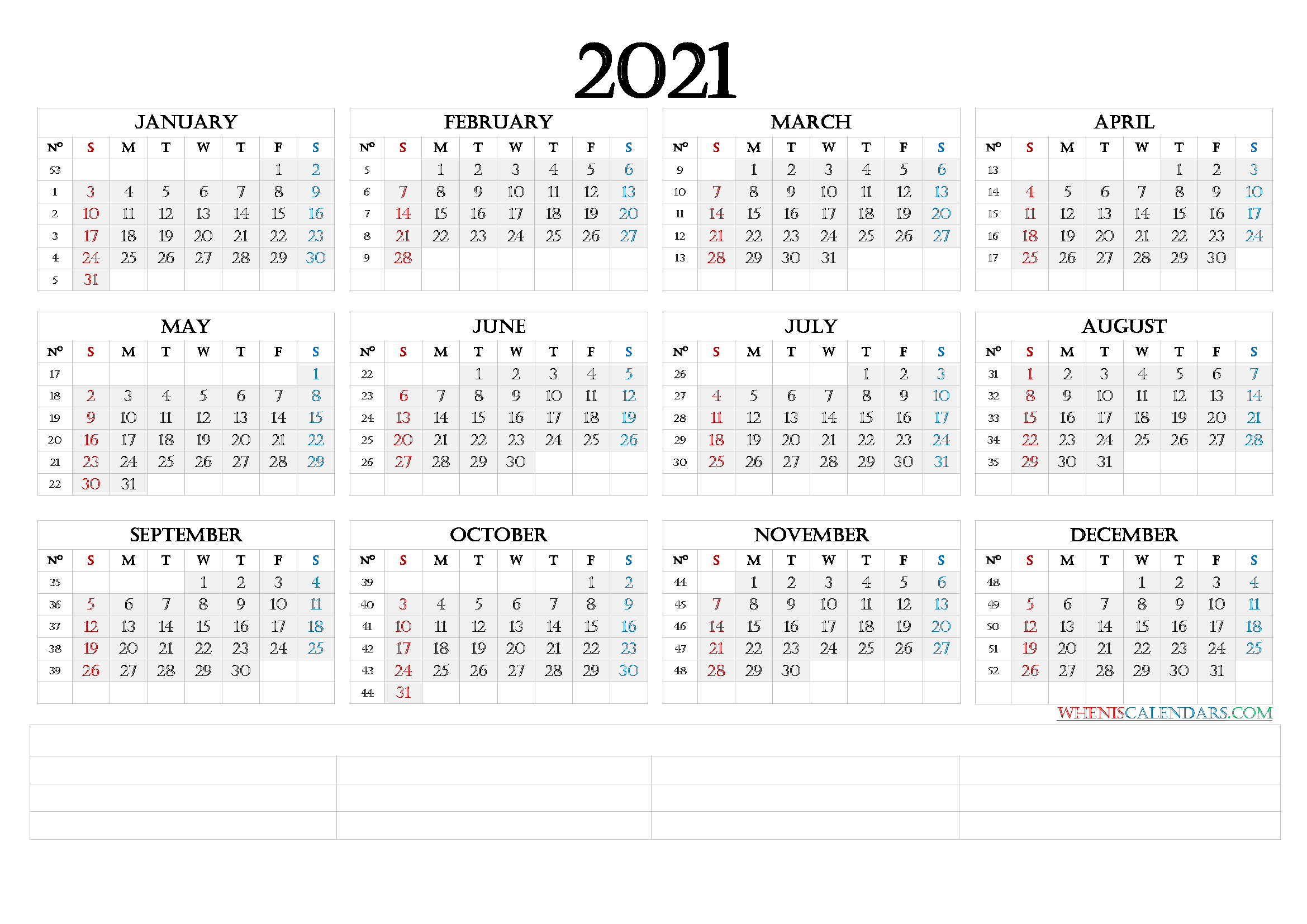 Printable 2021 Calendar With Week Numbers [Premium Templates]