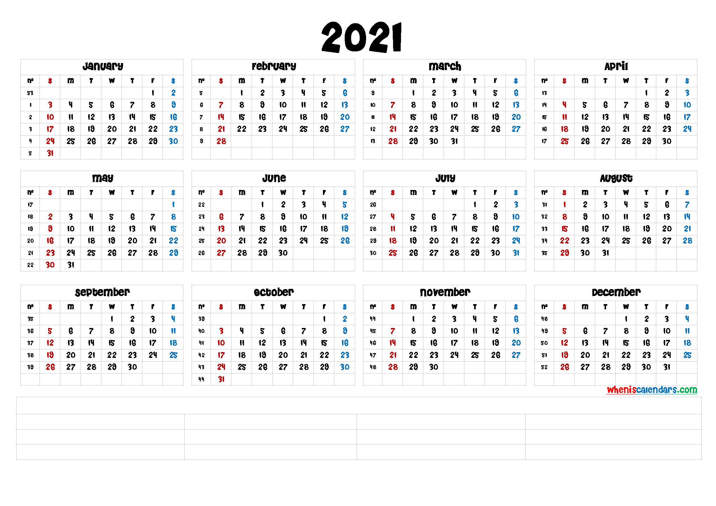 Printable 2021 Calendar with Week Numbers (6 Templates)
