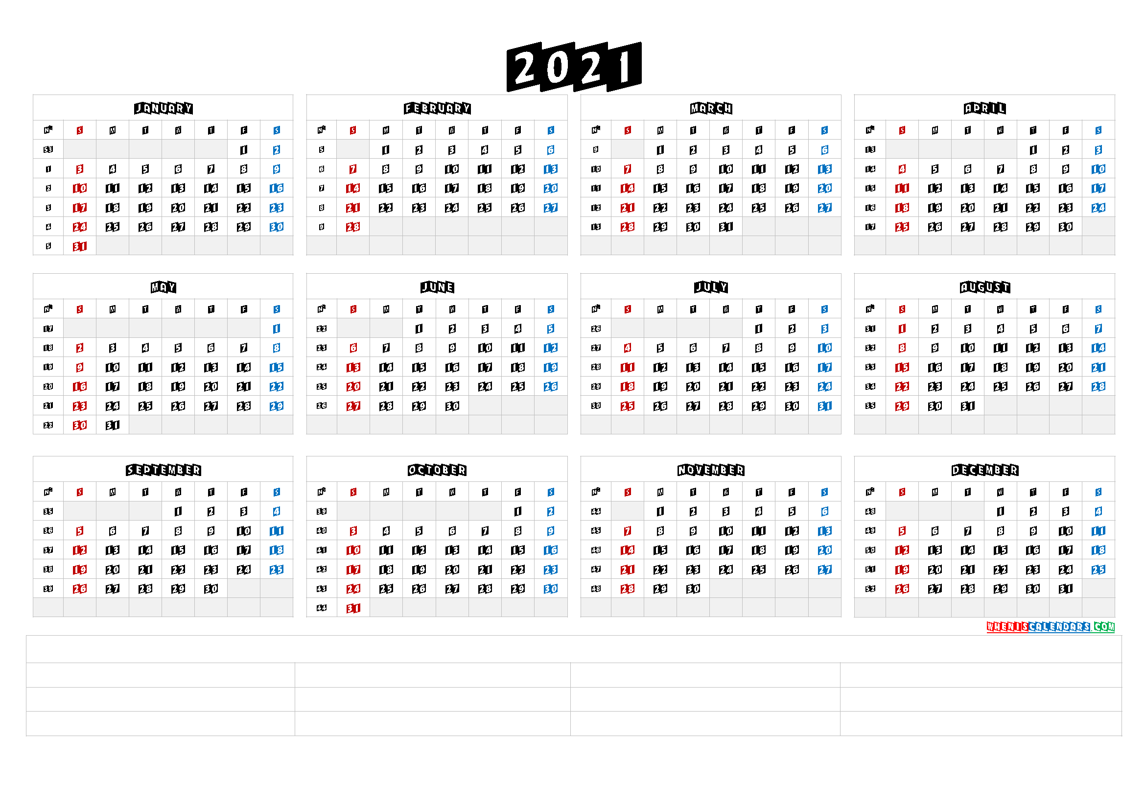 Printable 2021 Yearly Calendar (6 Templates) | Free ...