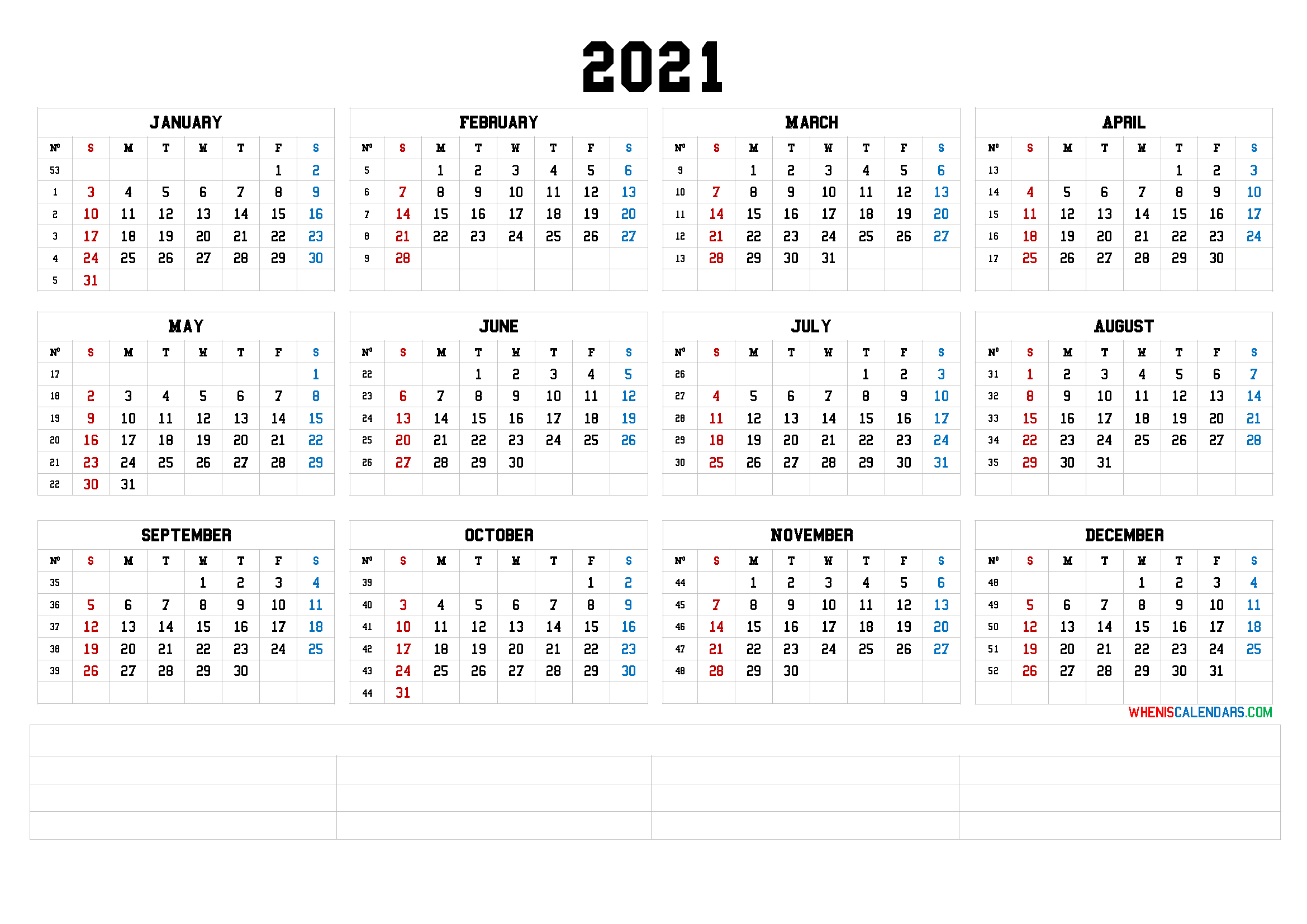 2021 Yearly Calendar Template Word (6 Templates)