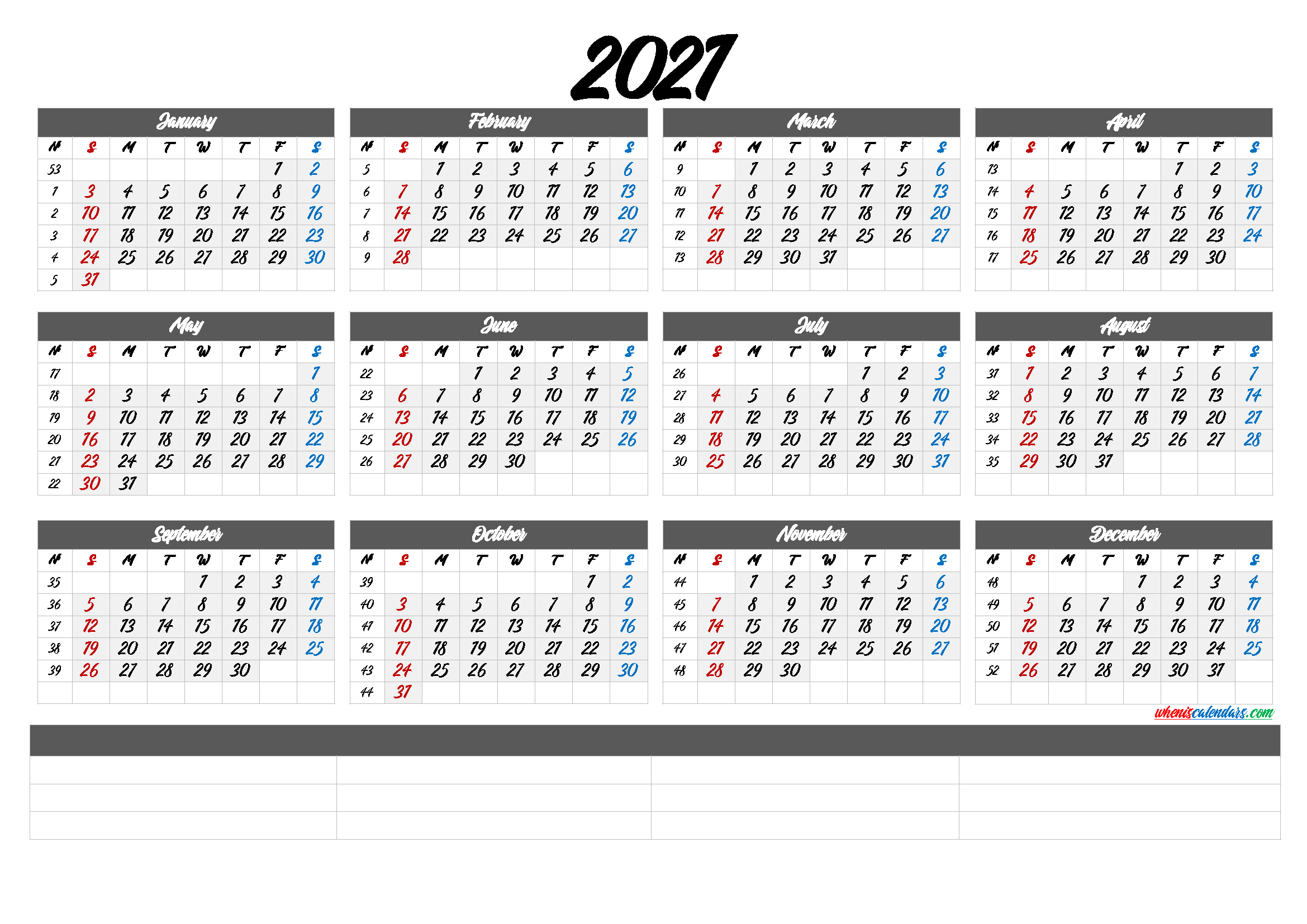 Calendar With Week Numbers 2021 Printable 2022