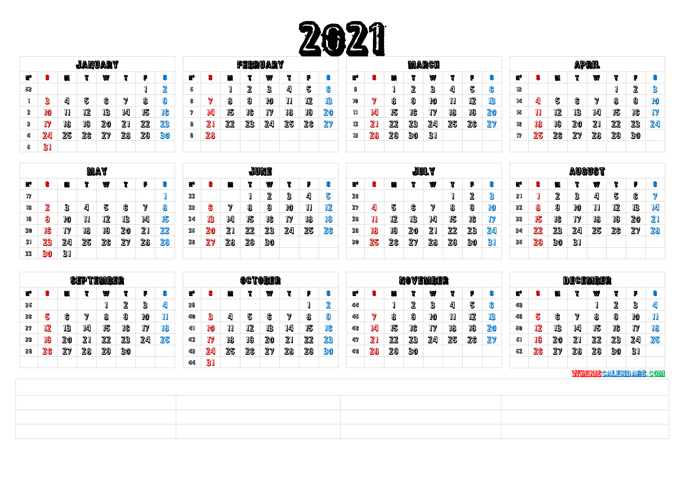 2021 Calendar with Week Numbers Printable (6 Templates ...