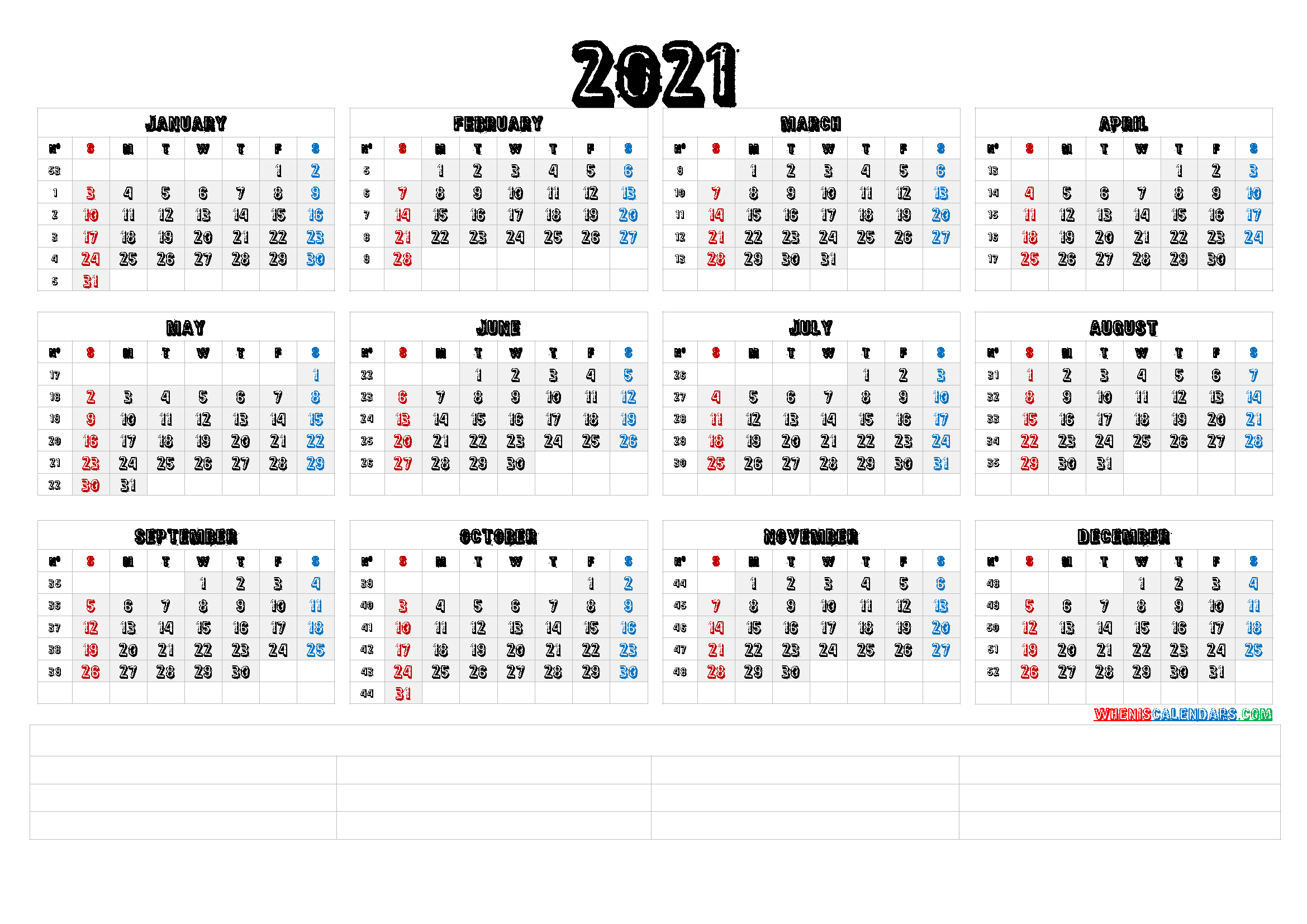 2021 Calendar with Week Numbers Printable (6 Templates ...