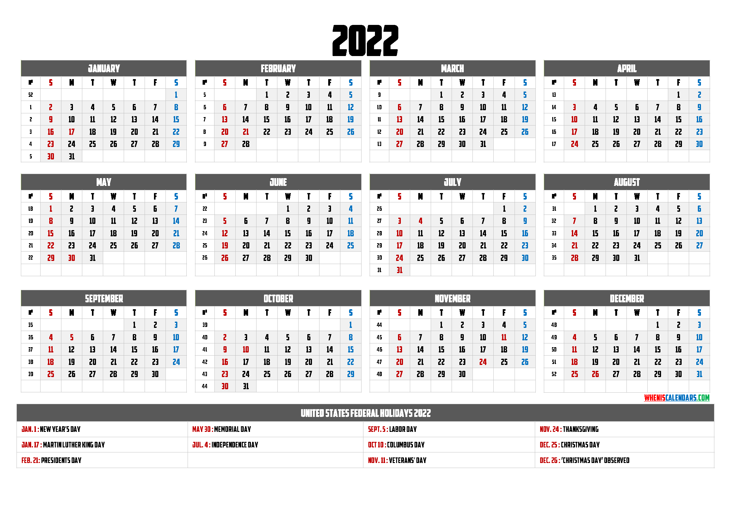 Printable Calendar 2022 Free