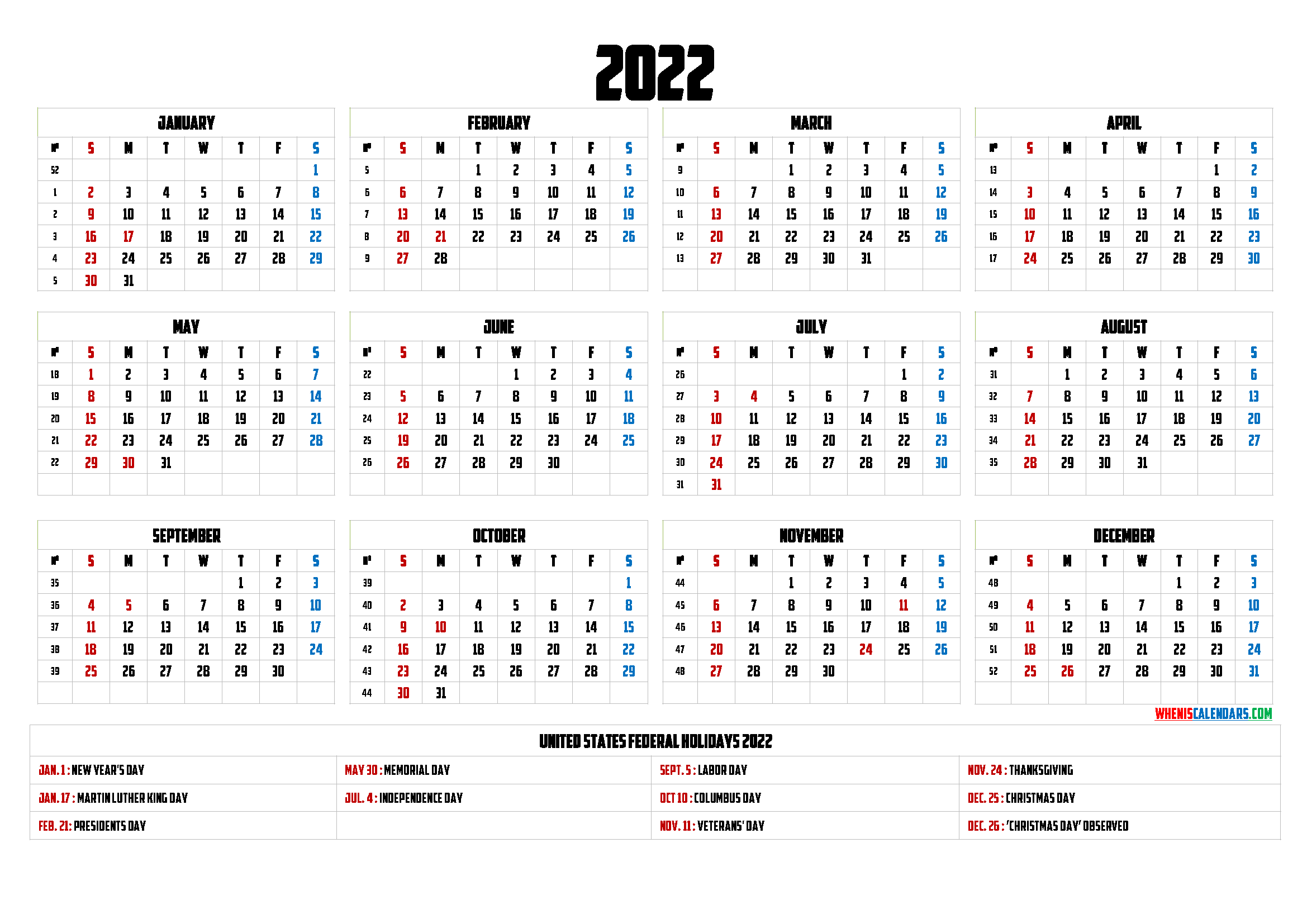 Pdf calendar 2022